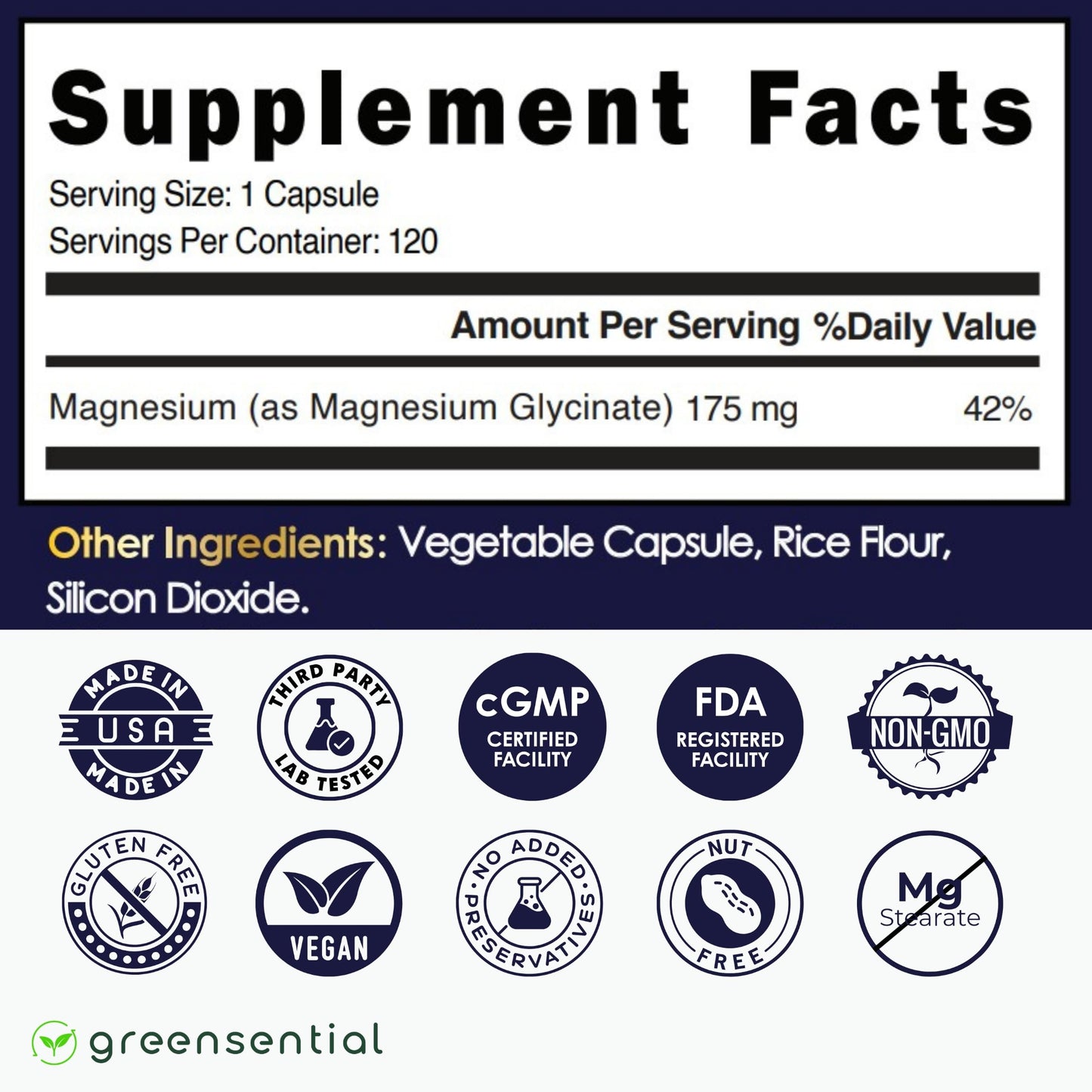 Greensential Magnesium Glycinate Capsules 120