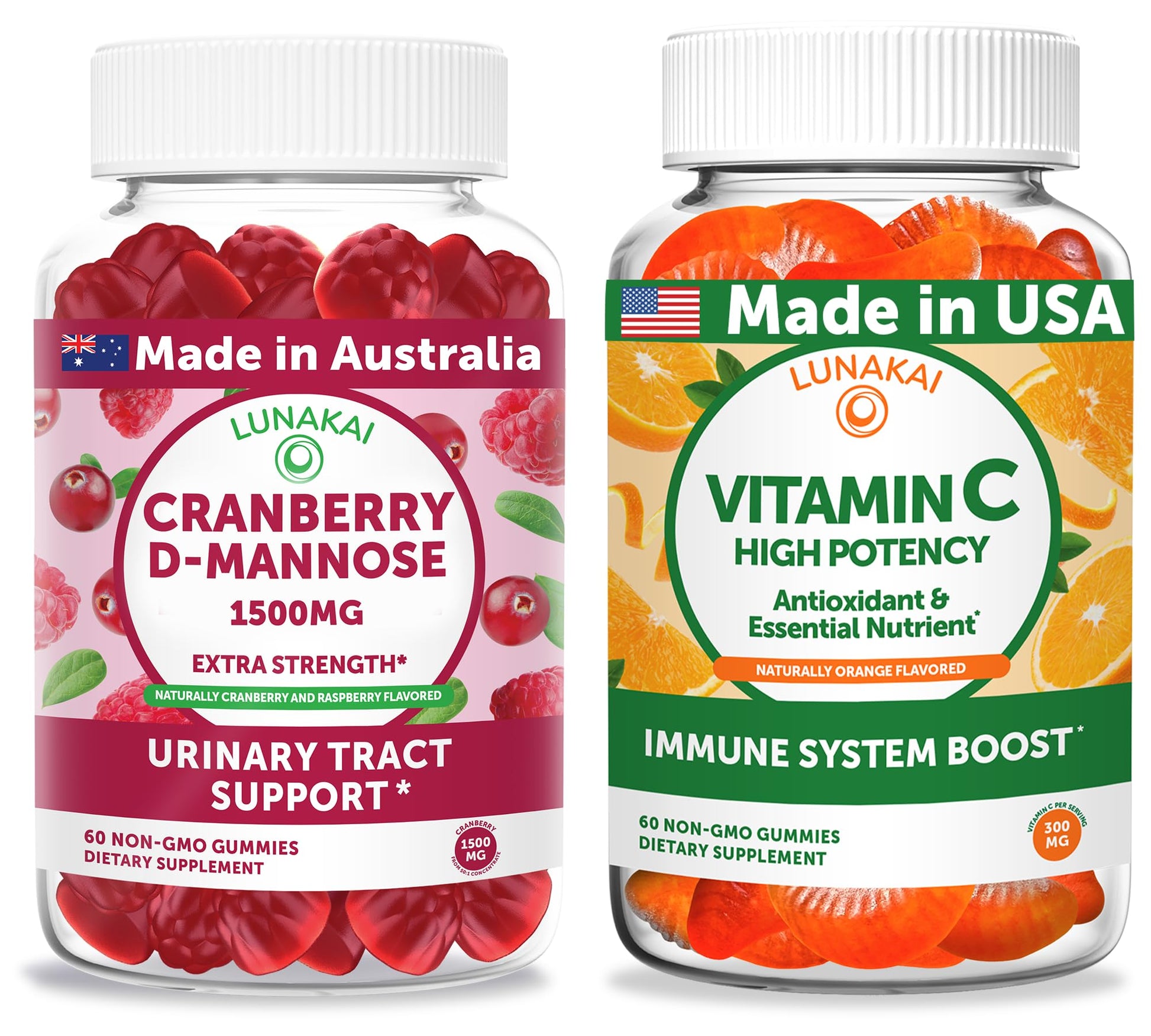 Lunakai Cranberry D-Mannose + Vitamin C Gummies, 120 Gummies
