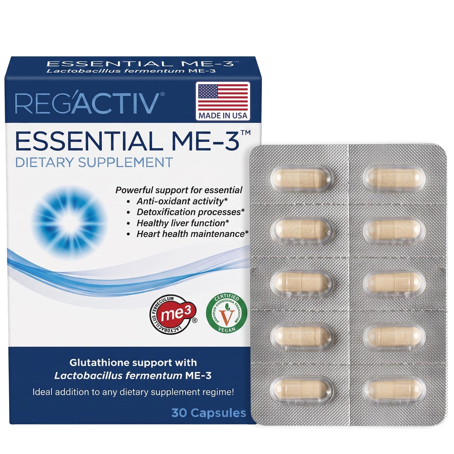 Reg'Activ Essential ME-3 Glutathione Supplement Probiotic Capsules, 30 Count