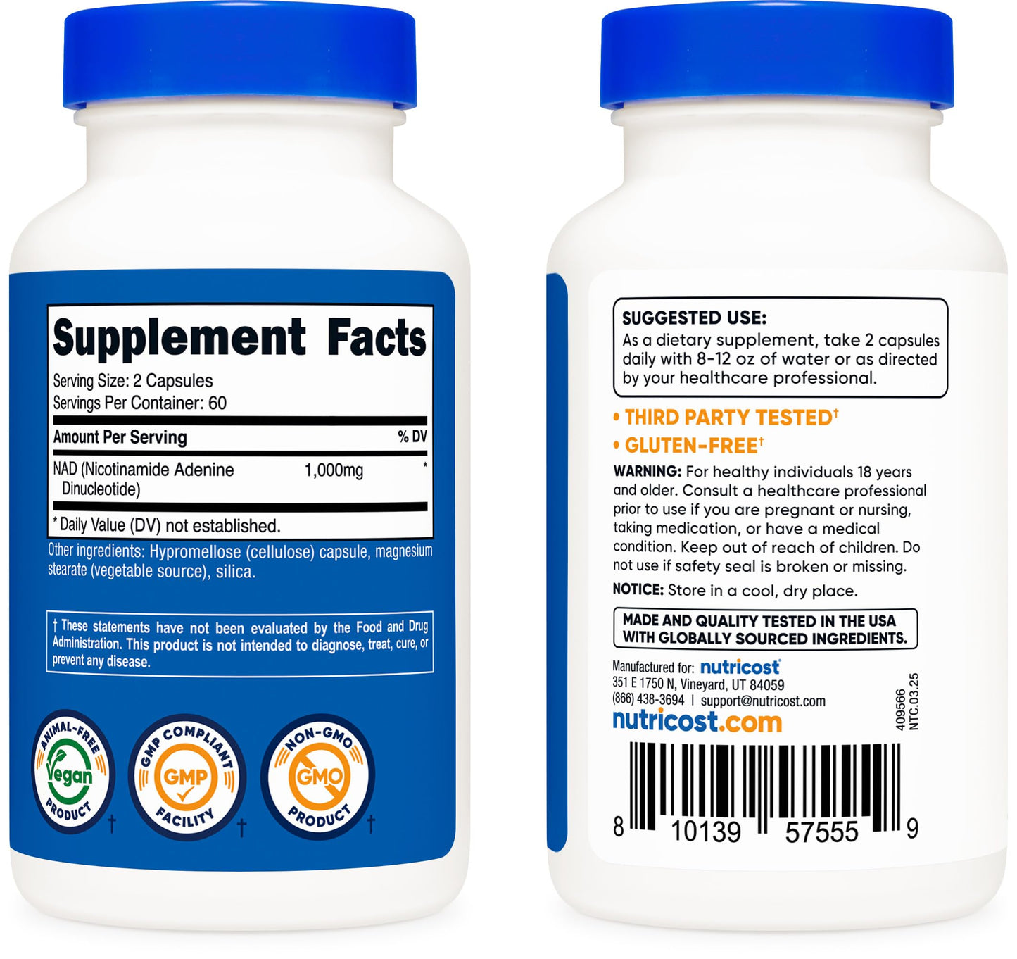 Nutricost NAD+ Supplement 1,000mg per Serving, Capsule, 240 Capsules