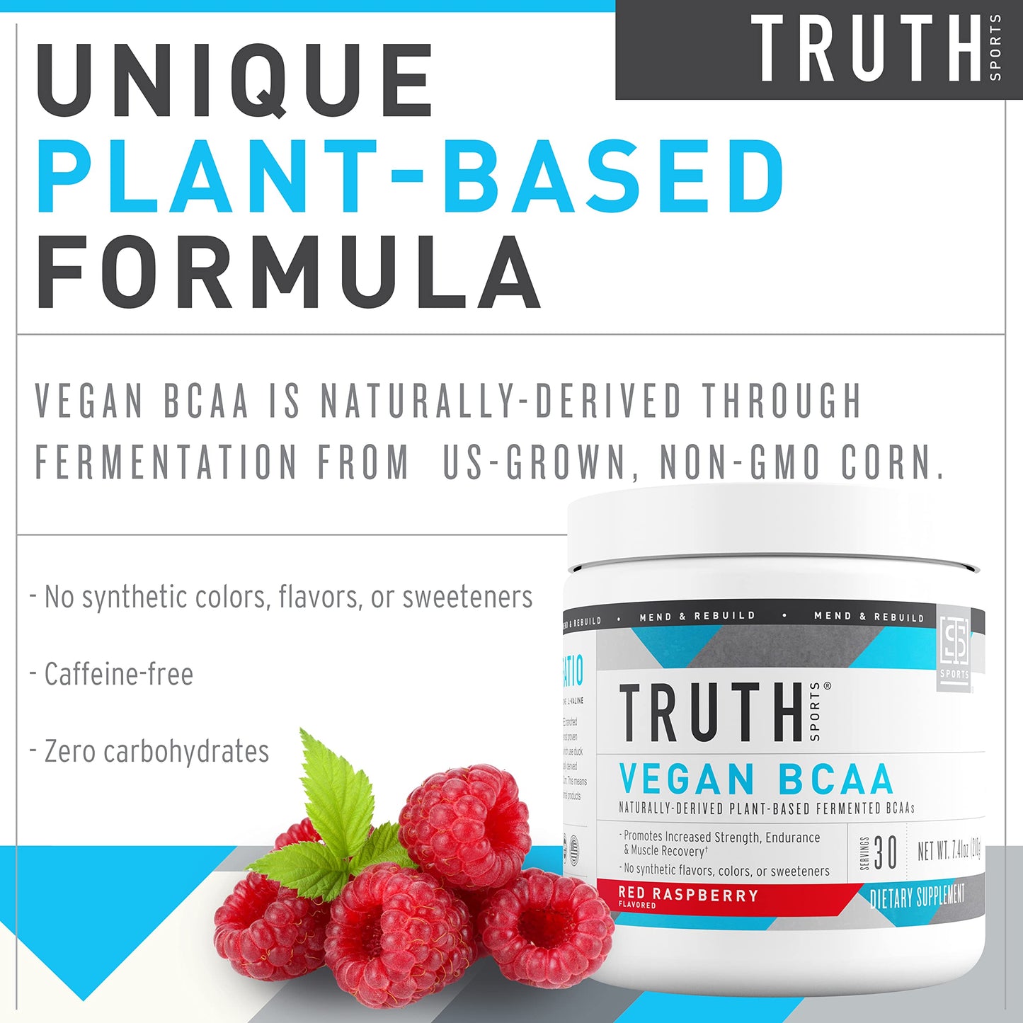 Truth Nutrition Vegan BCAA Powder 2:1:1 Ratio Natural BCAAs Amino Acids 7.7 Ounce