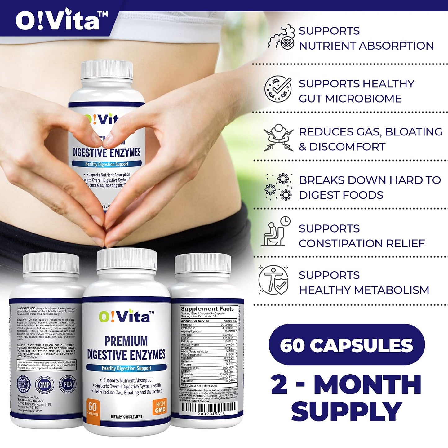 O!VITA Premium Digestive Enzymes with Plant-Based Enzymes Capsule 60