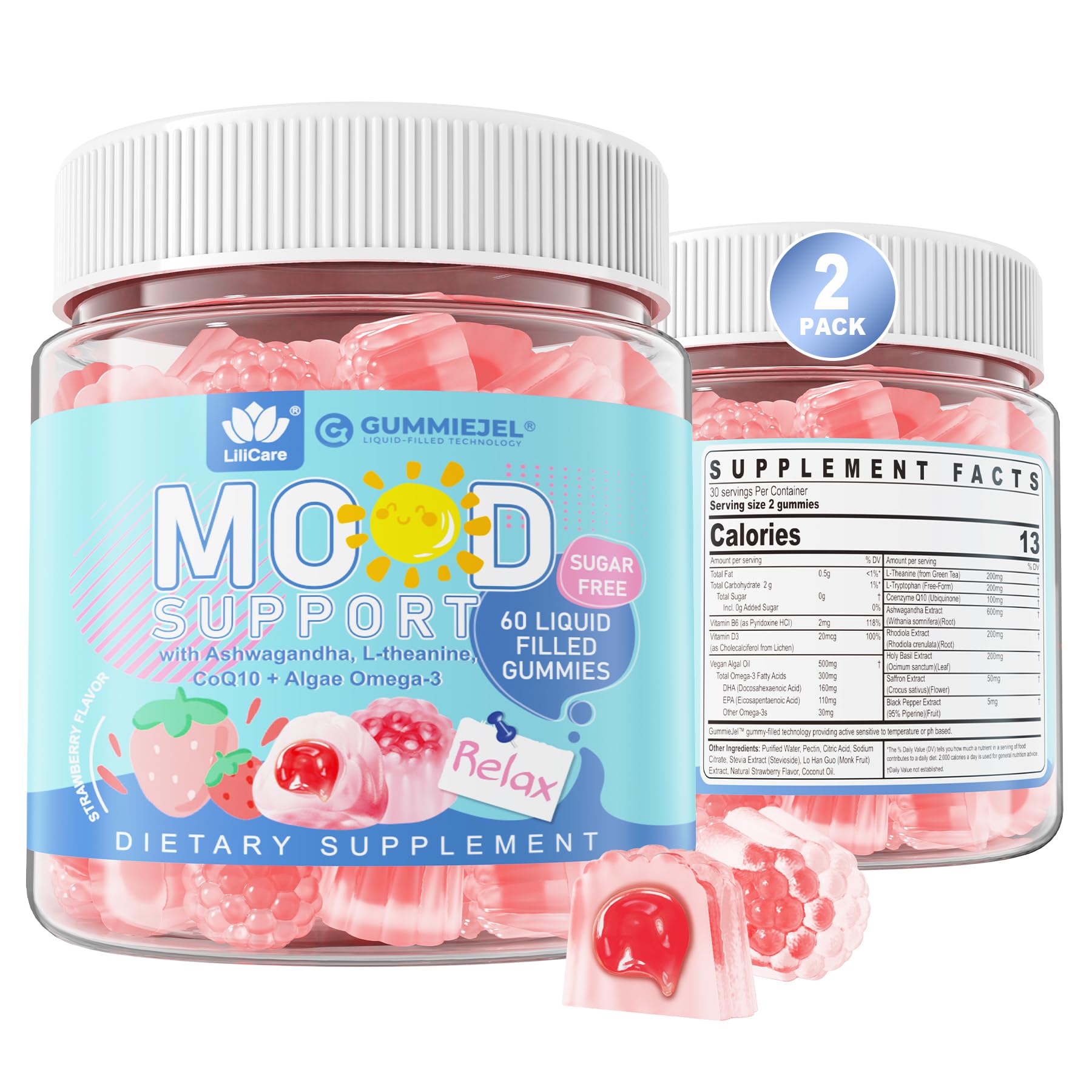 LILICARE Ashwagandha Mood Support Supplement Calm Relax, Gummies, 120