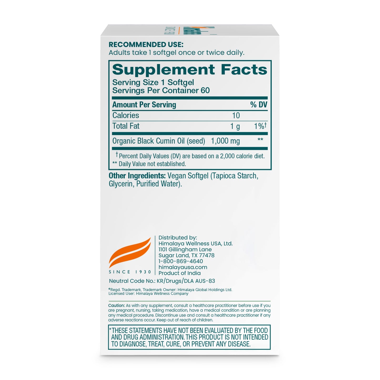 Himalaya Black Seed Oil Softgel, 60 Softgels