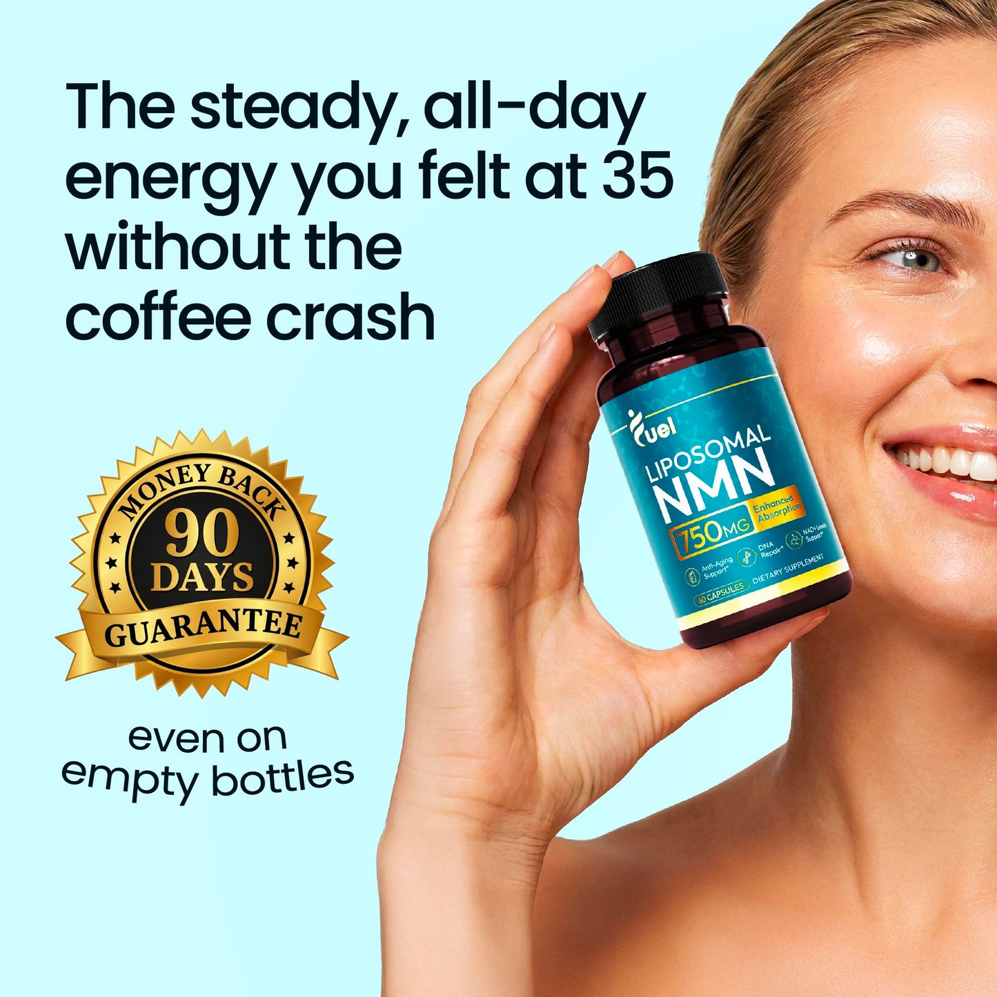 Fuel Liposomal NMN 750mg per Serving (500mg NMN + 250mg TMG) – Enhanced Absorption Nicotinamide Mononucleotide Supplement – NAD+ Support, 60 Capsules