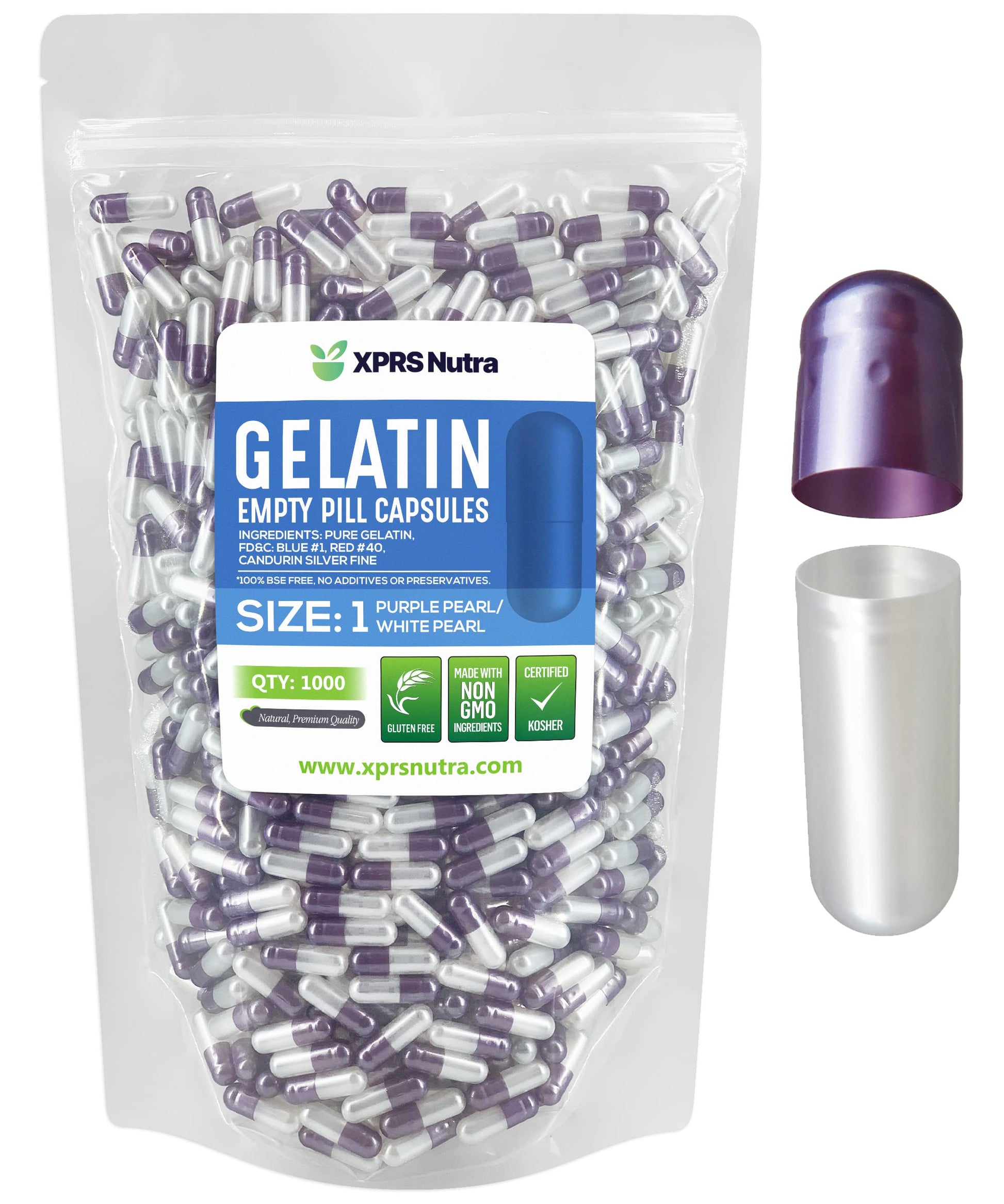 XPRS Nutra Empty Gelatin Capsules Size 1, 1000 Count Capsules