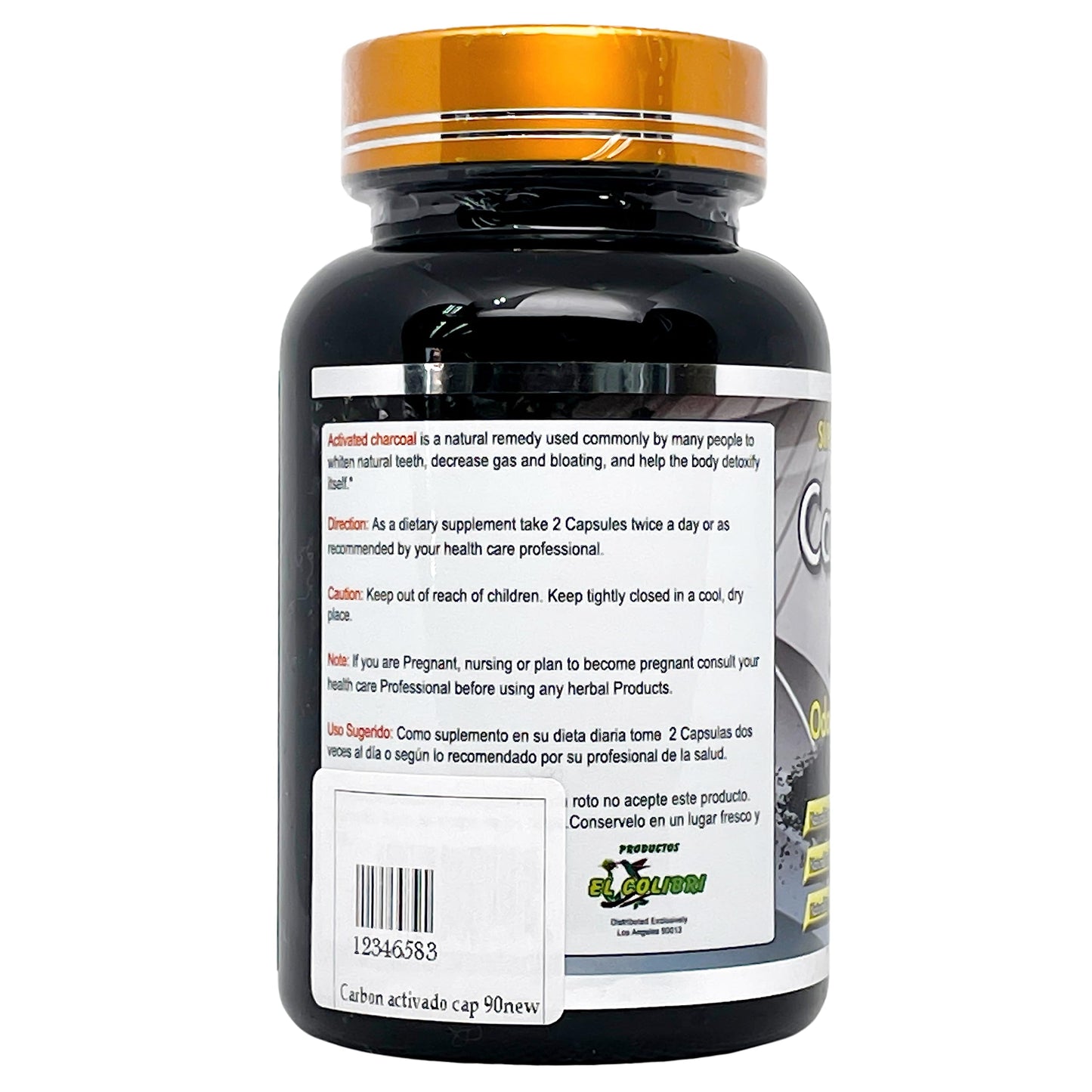 Productos El Colibri Activated Carbon 600mg Capsules 90 Count