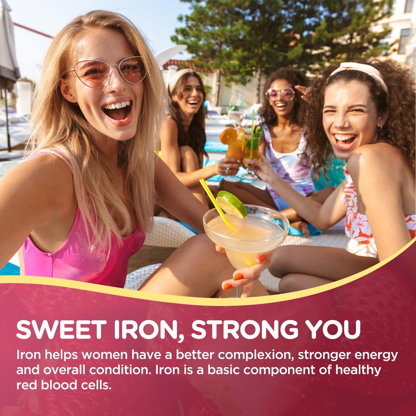 Hovika Iron Gummies for Women, Triple Iron Multivitamin Gummies with Vitamin C, A, B, Folate, Copper & Zinc – Energy & Blood Support, Immune Health, Vegan, Strawberry Flavor, 120 Gummies