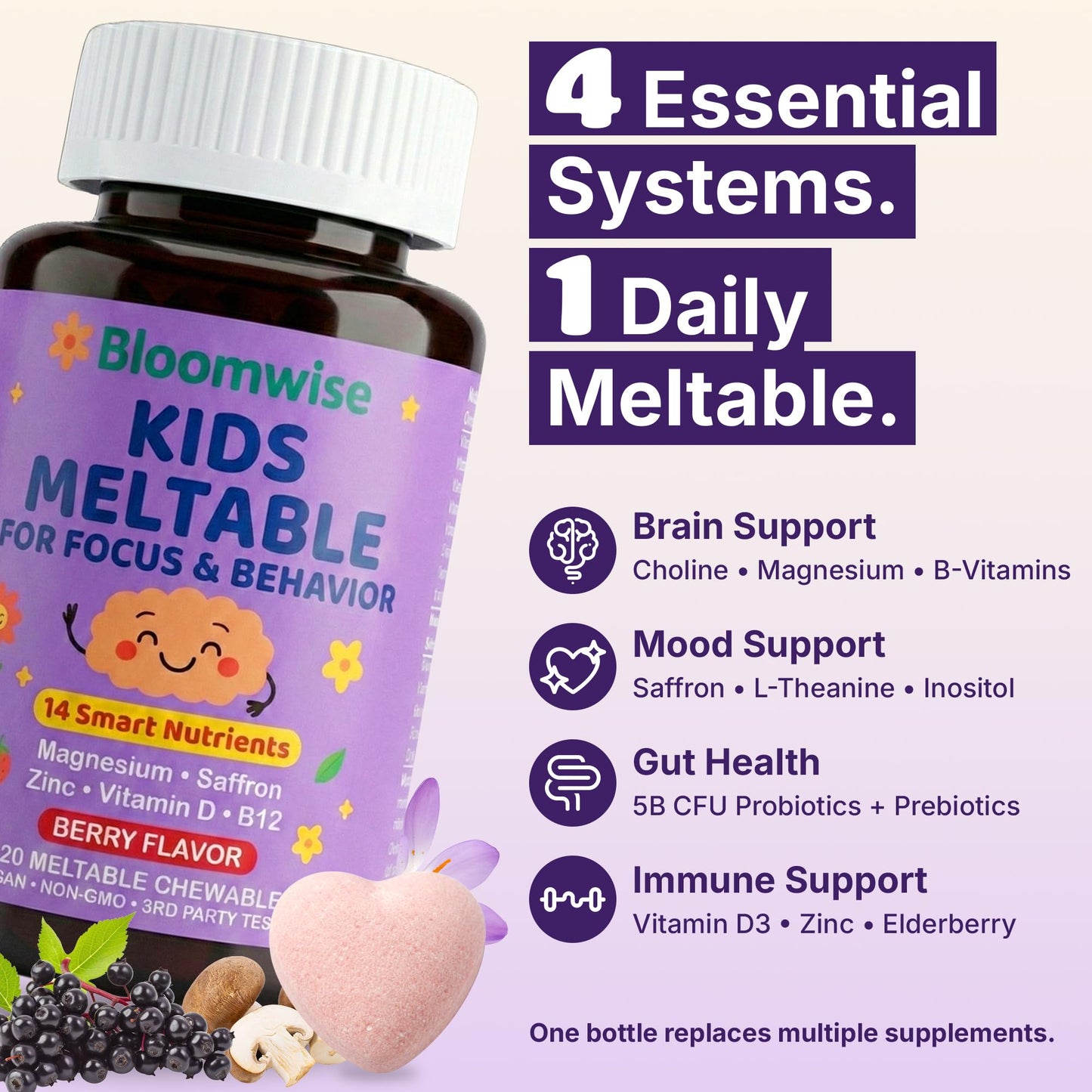 Hello Bloomwise Kids Meltable Multivitamin Chewable, 120 Count