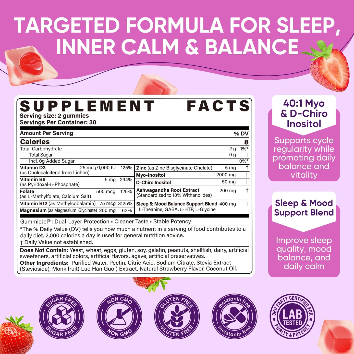 EnvyCure Myo-Inositol & D-Chiro Inositol Gummies, 60 Count
