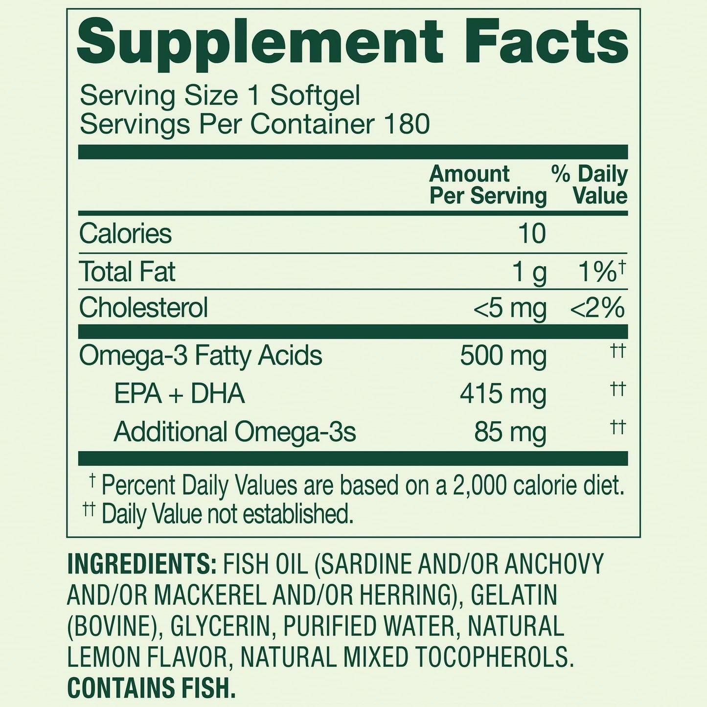 Generic Omega-3 Fish Oil 500 mg Softgel, 180 Count