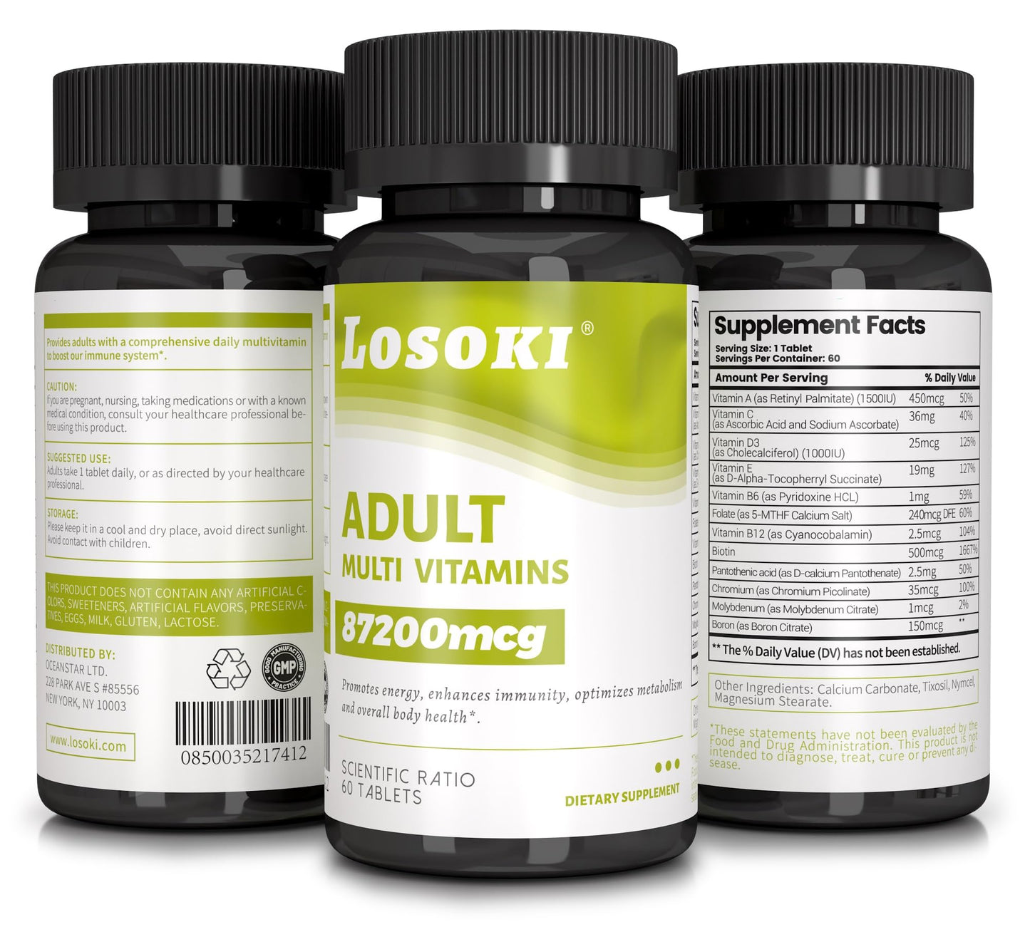 Losoki Adult Multivitamins Supplement for Men and Women Tablet 60 Count