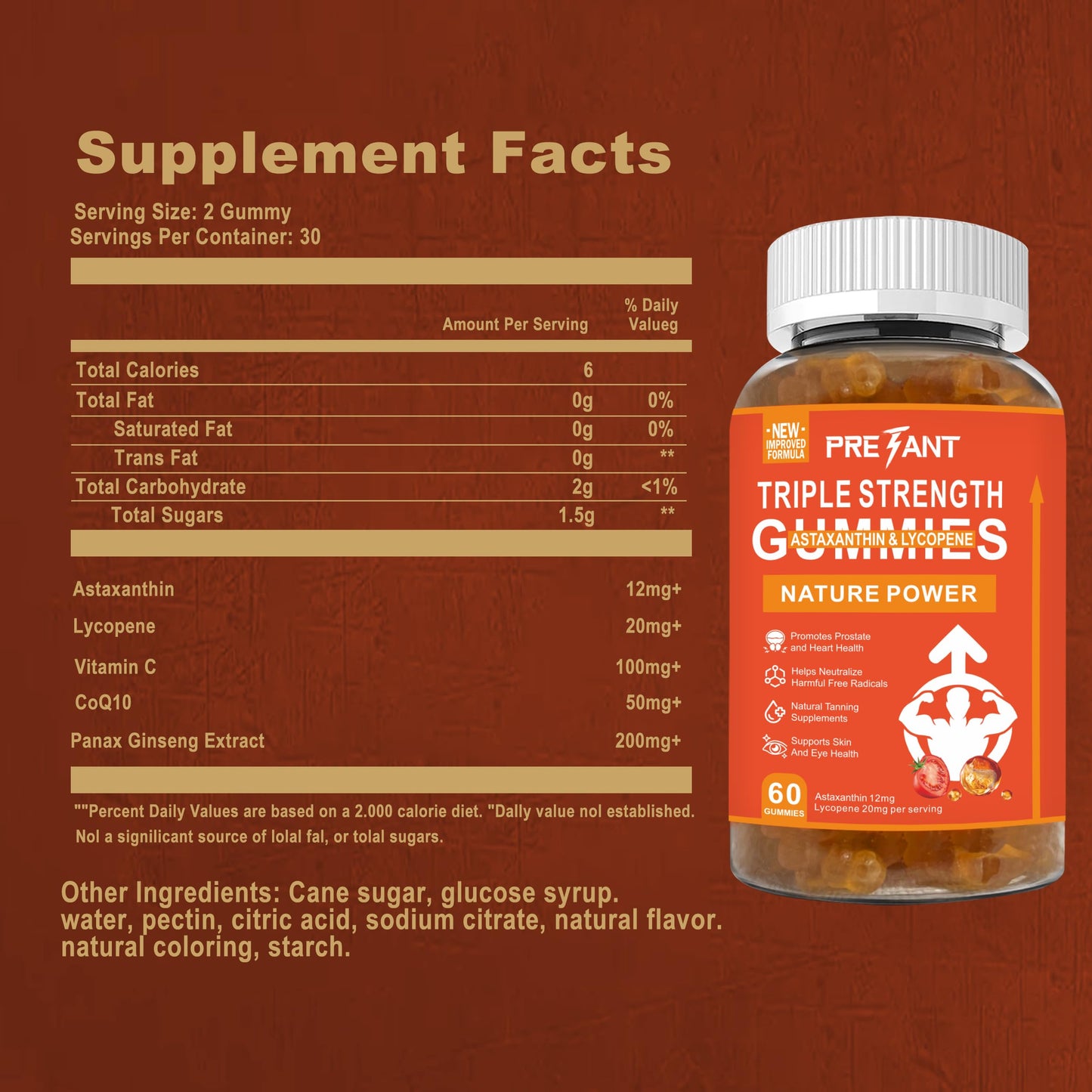 PRETANT Prostate Health Supplements for Men, Astaxanthin + Lycopene Gummies – 5 Gummies
