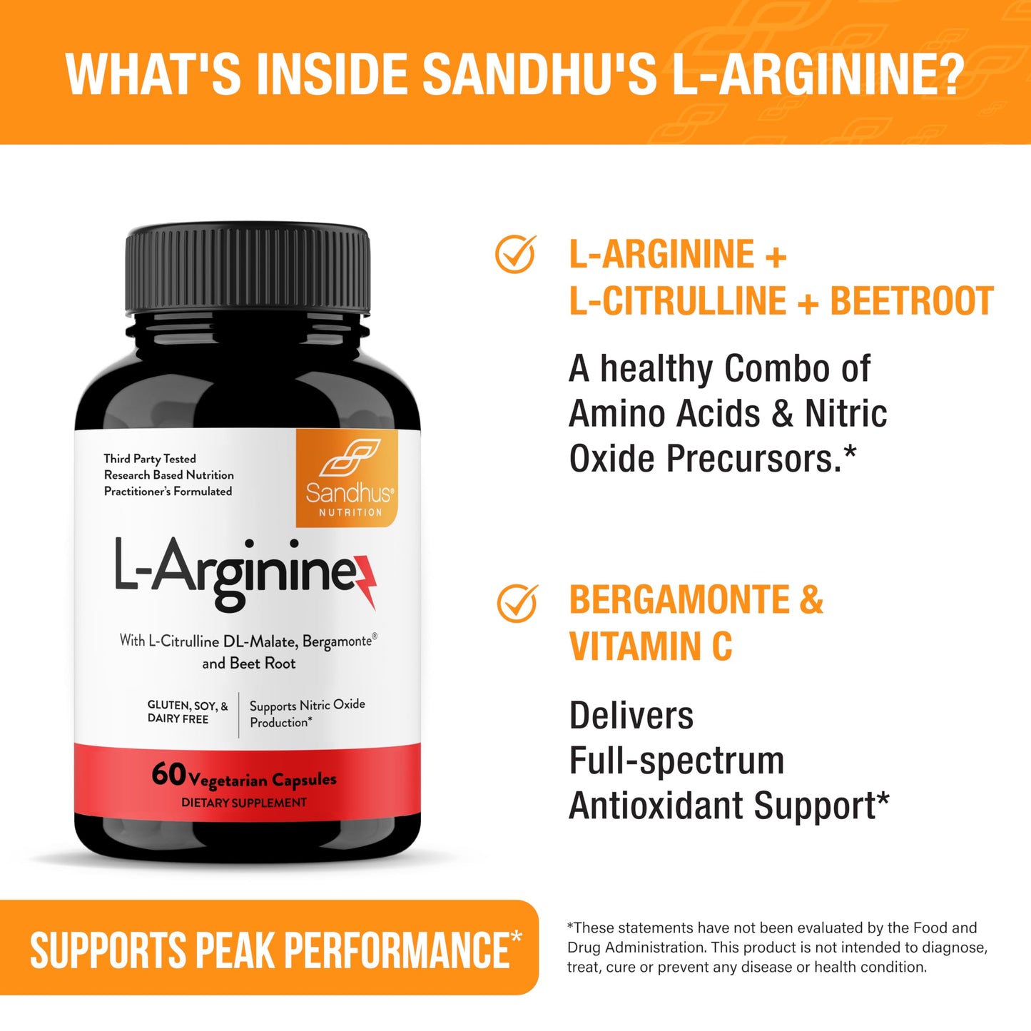 Sandhu's L-Arginine with Nitric Oxide Precursor Capsules, 60 Count