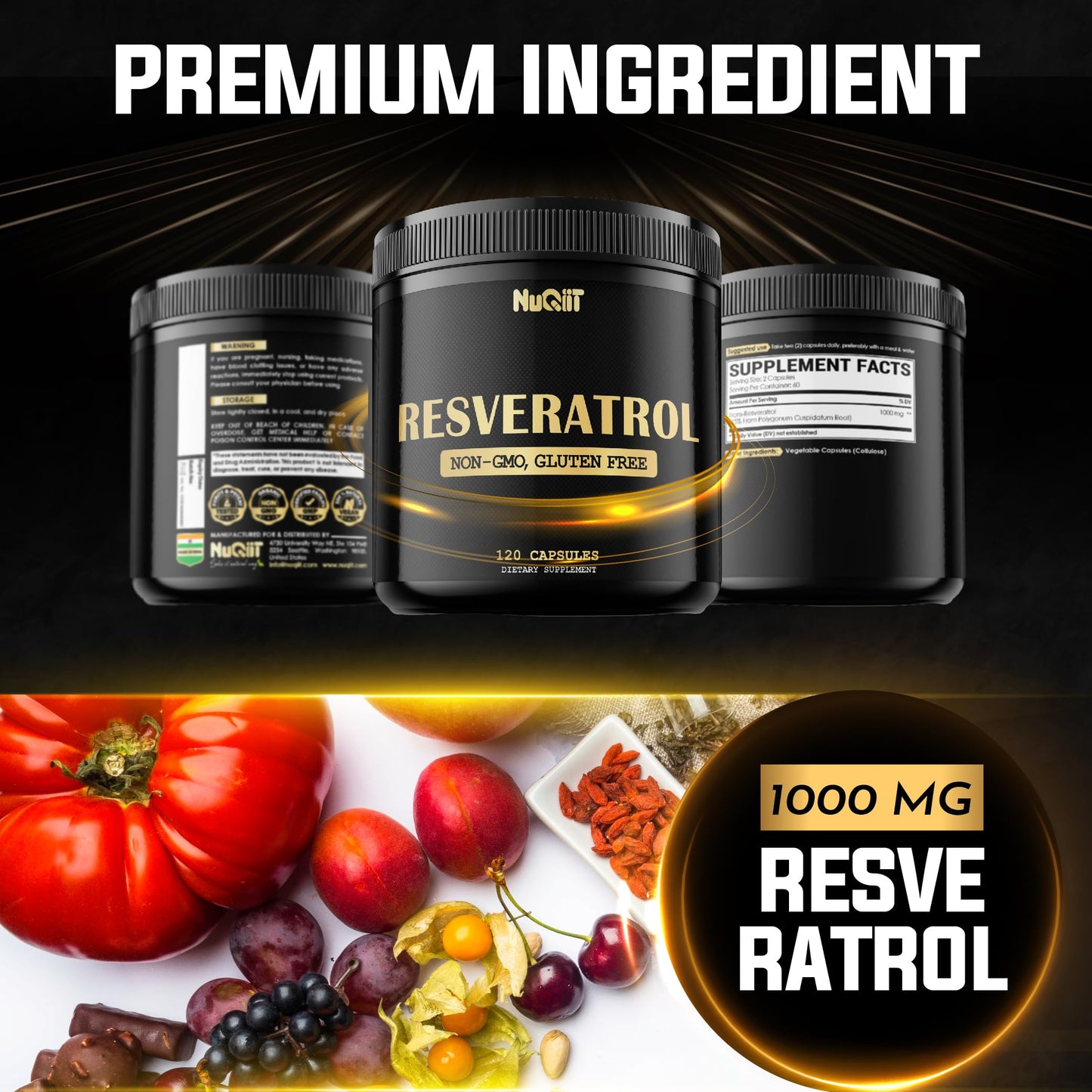 NUQIIT Trans Resveratrol 1000mg Capsule, 120 Count