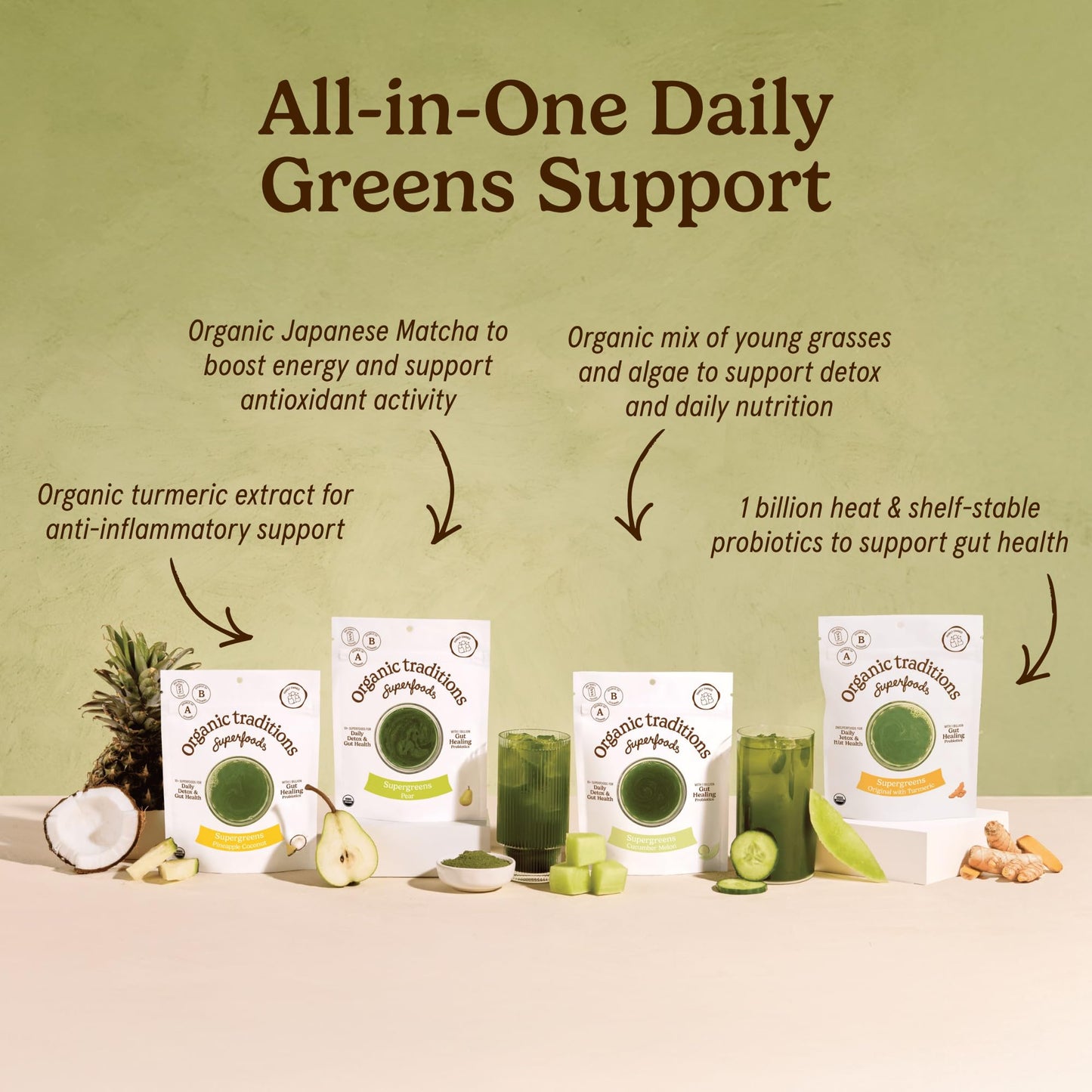 Organic Traditions Super Greens Turmeric Powder Blend 7