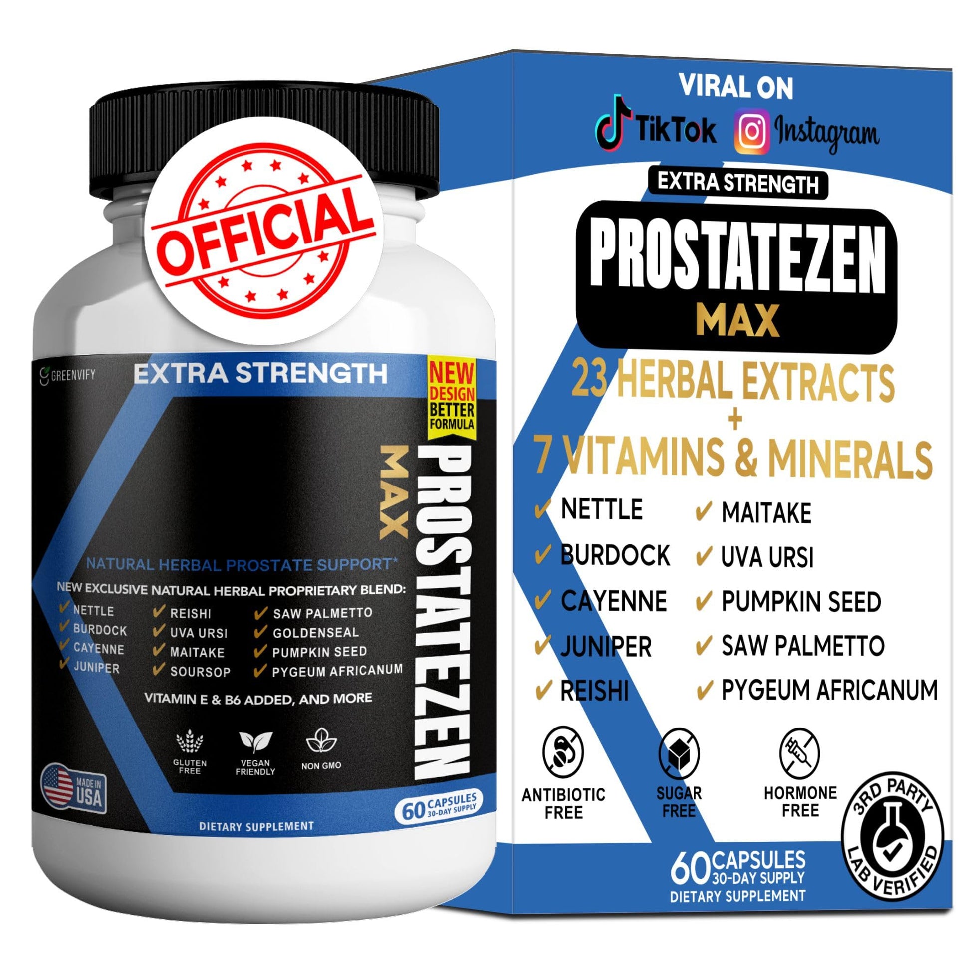 GREENVIFY ProstateZen Max Extra Strength Natural Herbal Prostate Support Capsule 60 Capsules
