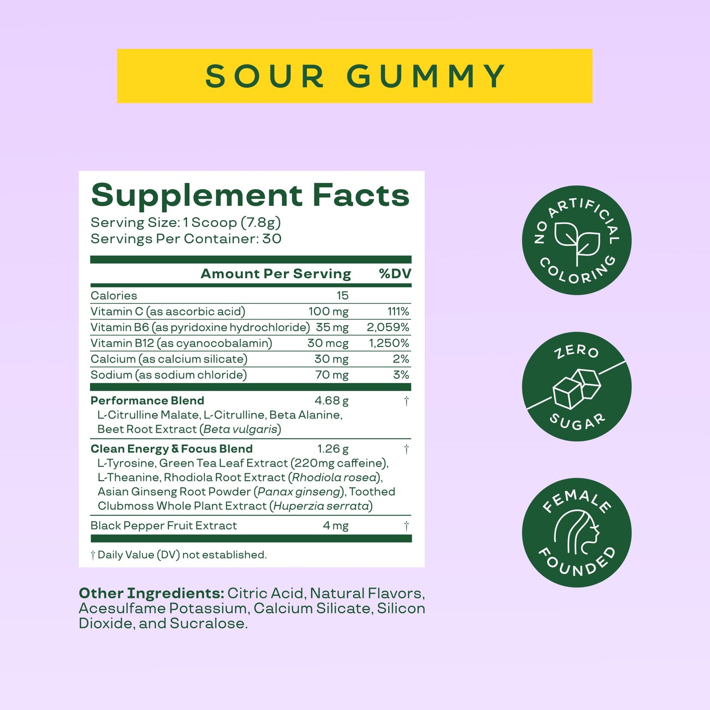 Bloom Nutrition Pre Workout Powder Sour Gummy, 30 Servings