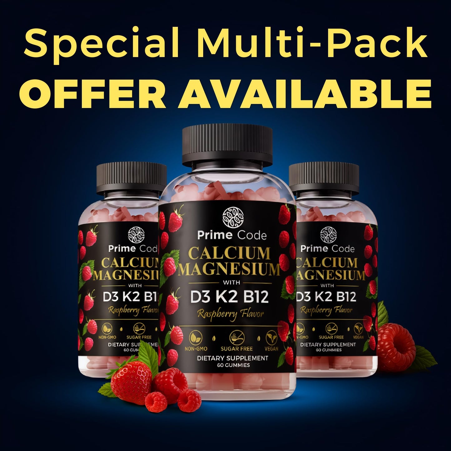 Prime Code Calcium Gummies with Magnesium, Vitamin B12, Vitamin K2 & Vitamin D3, 60 Count