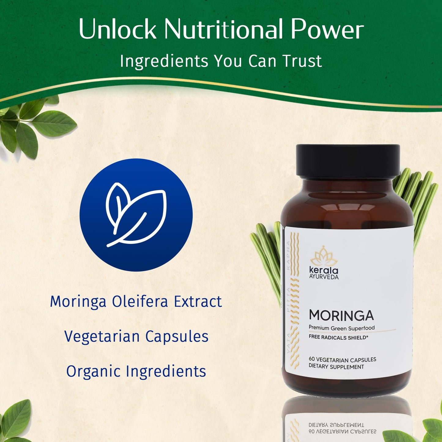 Kerala Ayurveda Moringa 450 mg Leaf Extract, 60 Veg Capsules