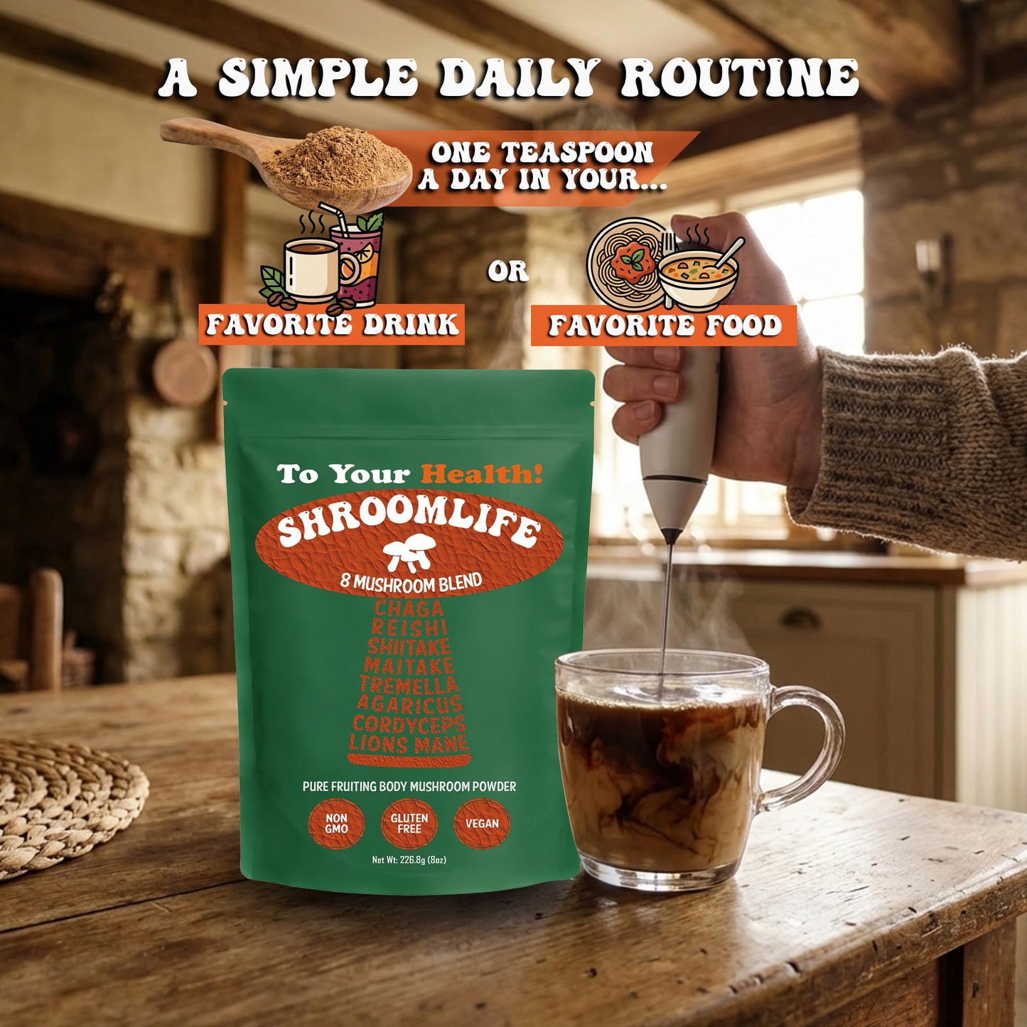 ShroomLife Premium 8 Mushroom Blend Powder, 8 Ounce