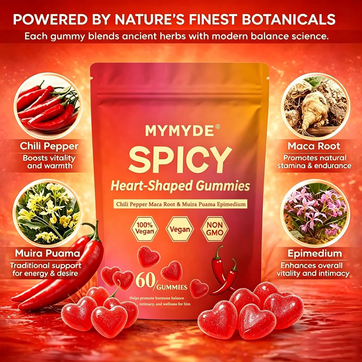 MYMYDE Spicy Square Heart Shape Gummies Gummy 60 Count
