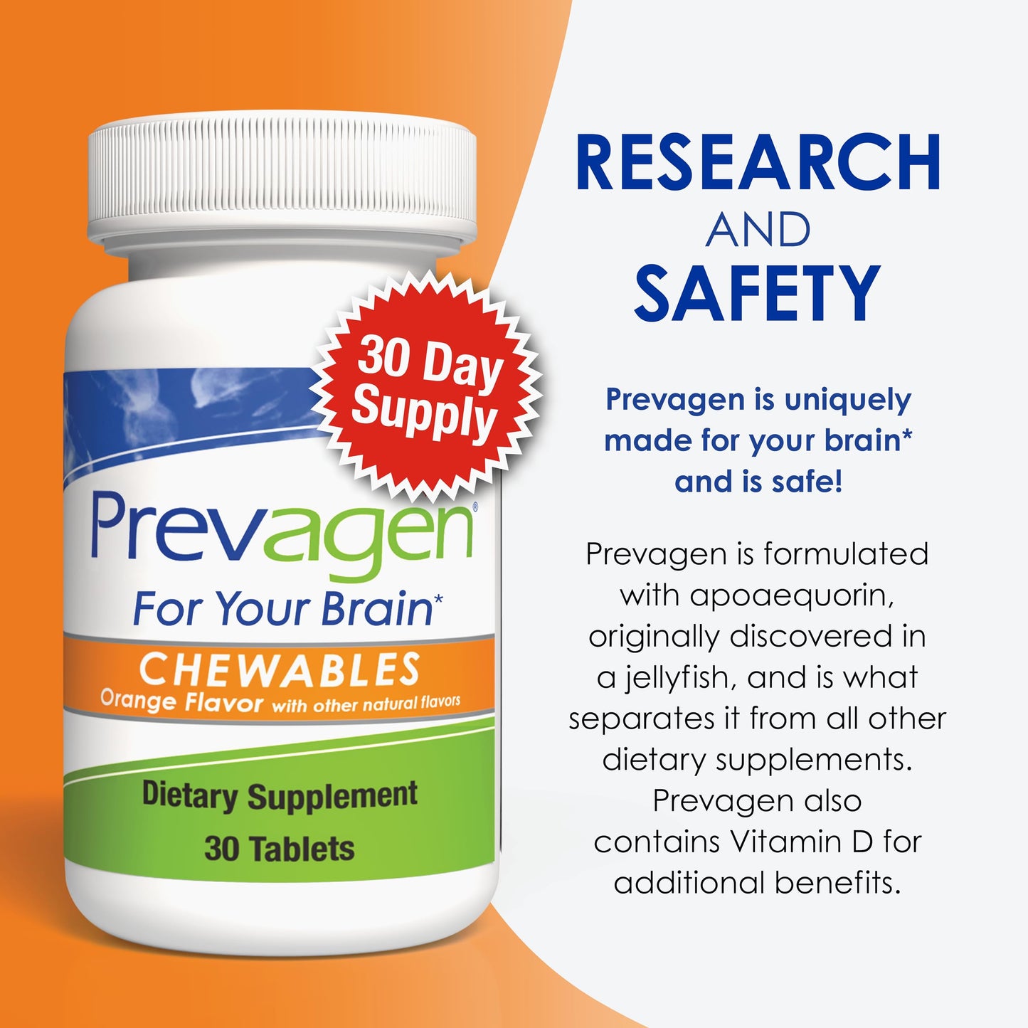 Prevagen Regular Strength Orange Chewables, 30 Count