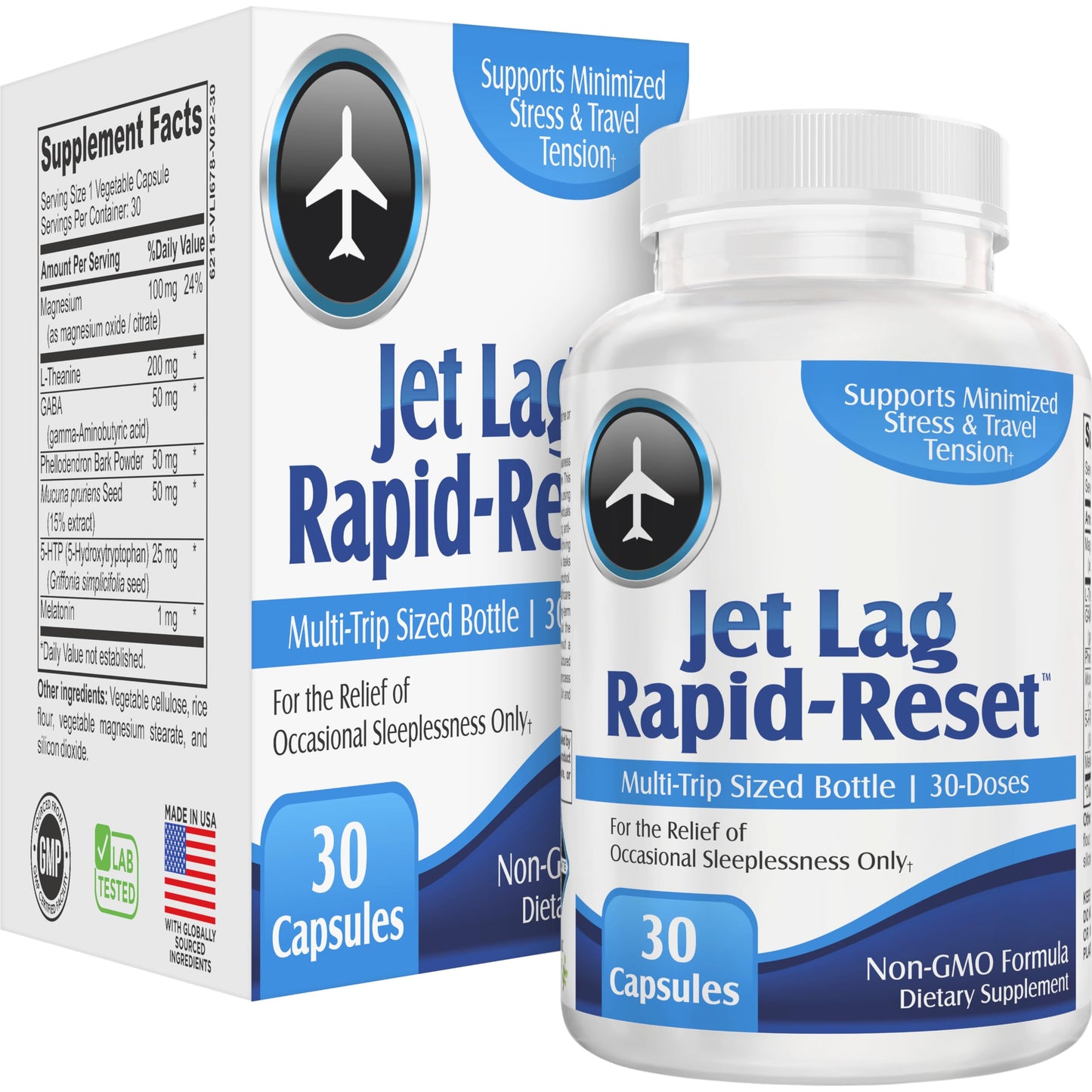 Elevate Recovery Supplements Jet Lag Rapid-Reset (7-in-1) Support Supplements Capsules 30 Count