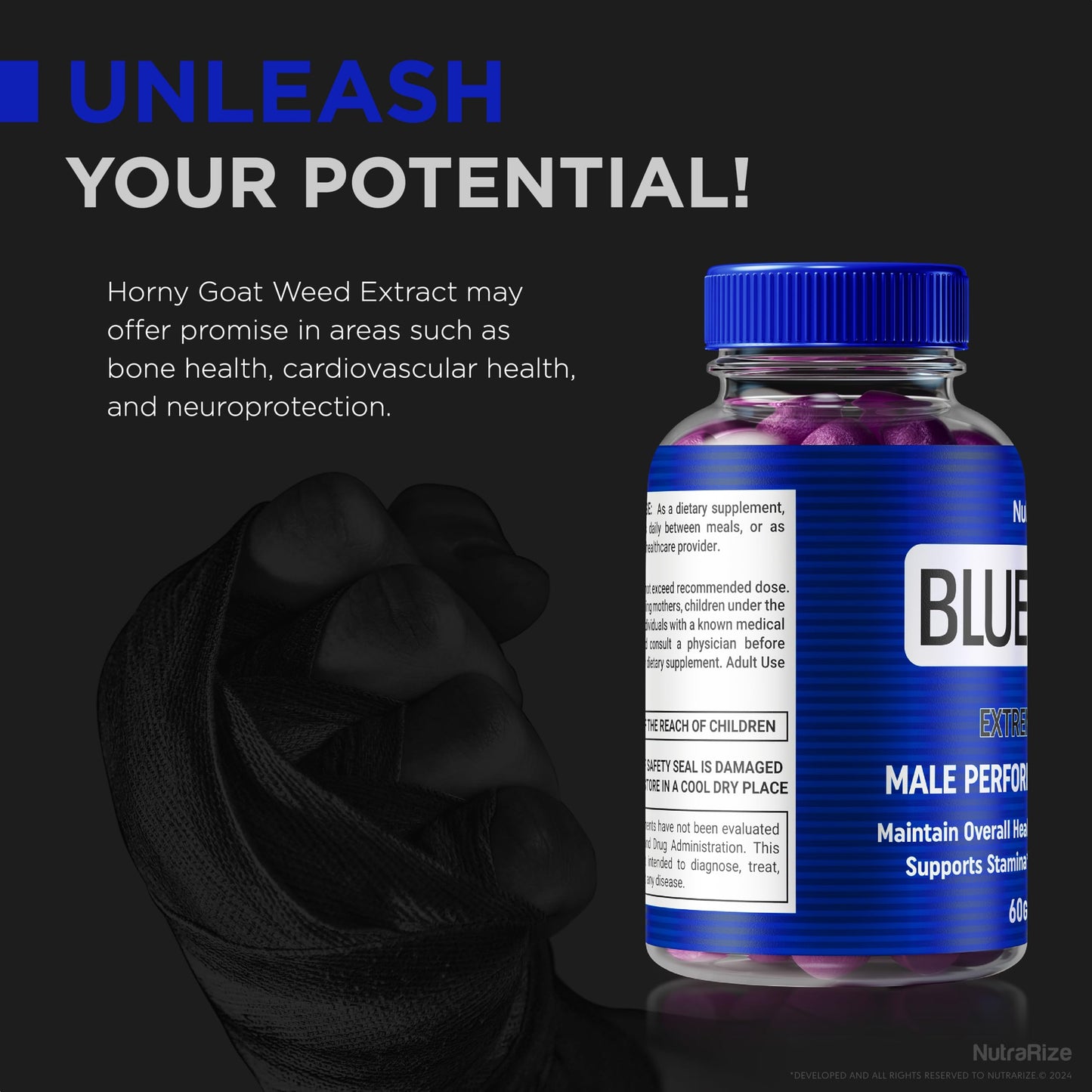 NutraRize Blue Steel Gummies for Men, Gummies, 120 Count