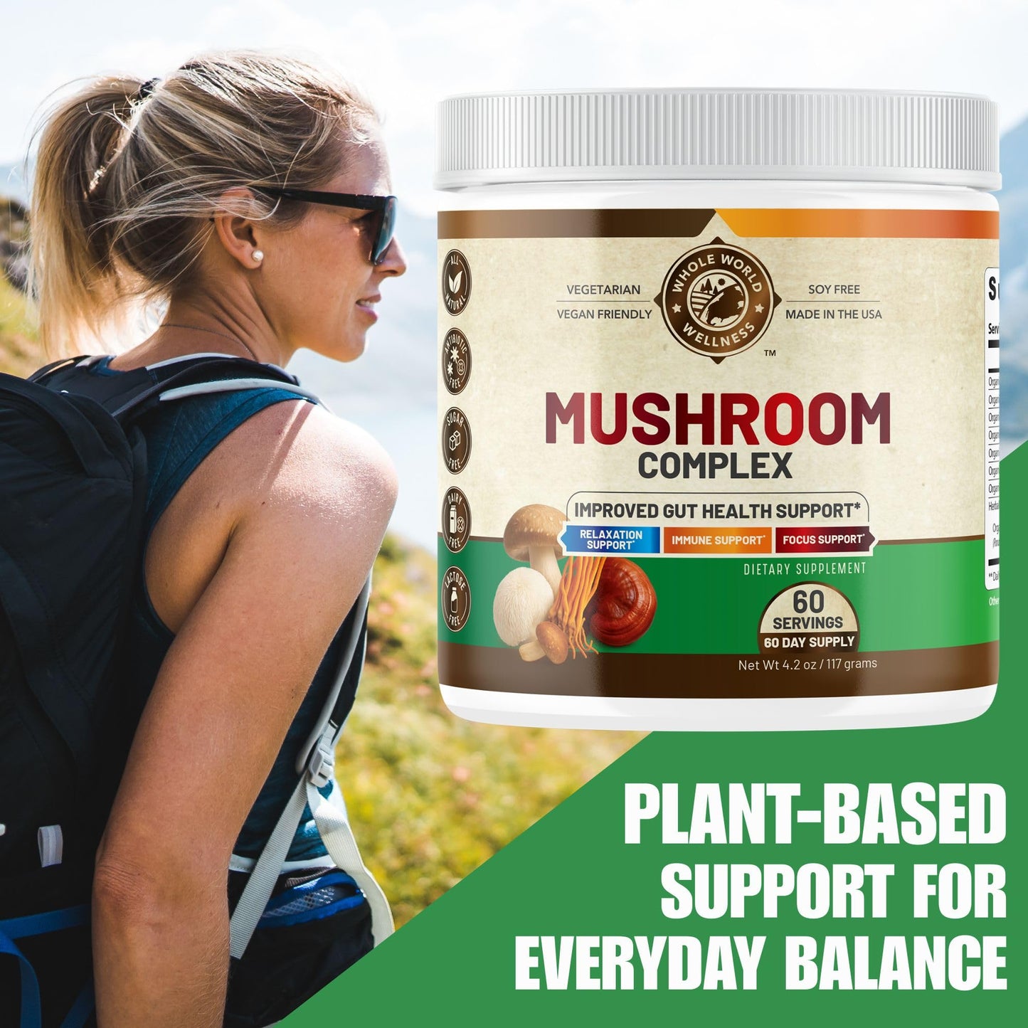WHOLE WORLD WELLNESS Organic Mushroom Complex Powder 4.2 oz