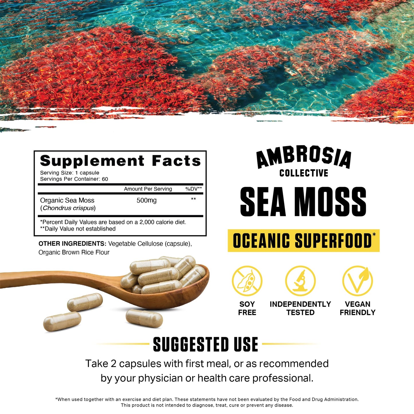Ambrosia Organic Irish Sea Moss Capsules, 60 Count