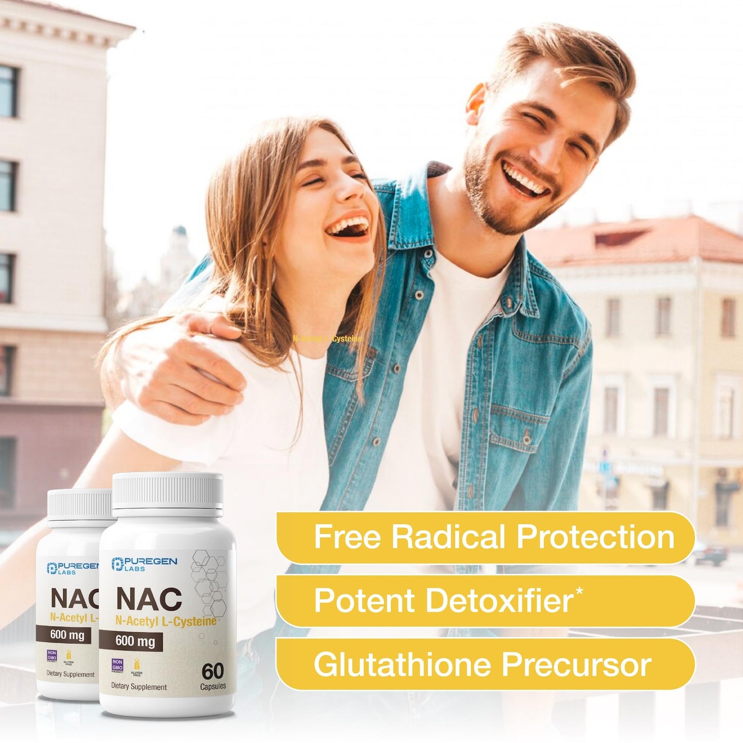 P Puregen Labs N-Acetyl-L-Cysteine (NAC) 600mg, 60 Capsules
