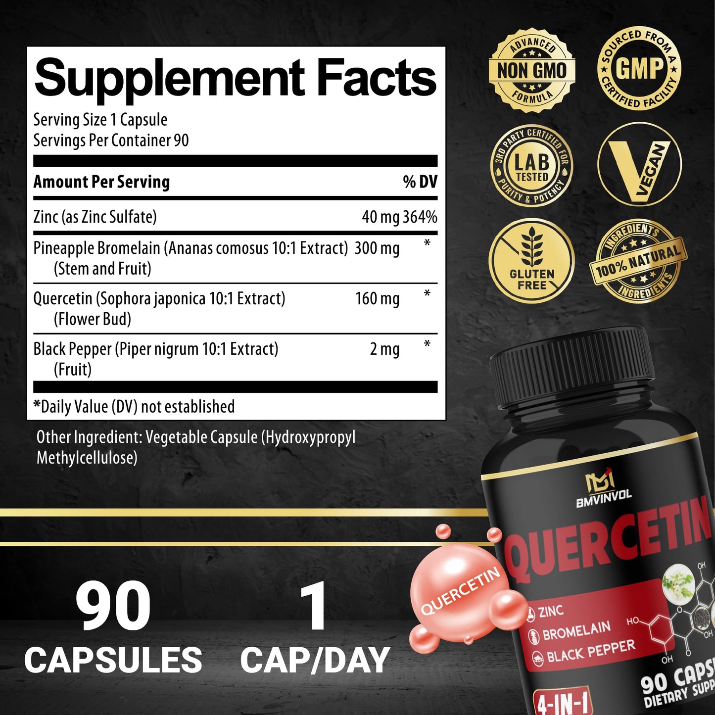 BMVINVOL Quercetin Supplement Capsules 90 Count