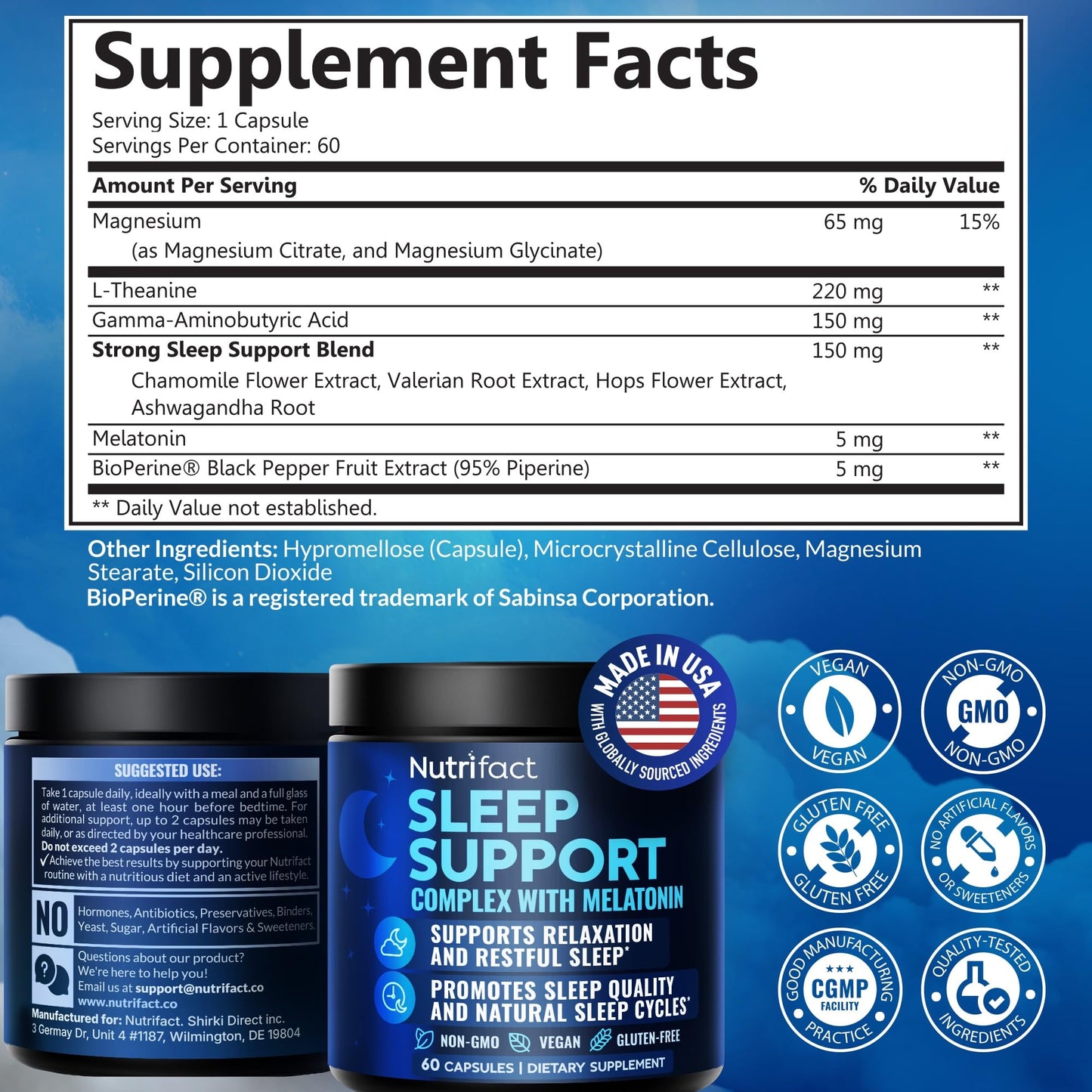 NutriFact Melatonin 5mg Sleep Supplement, 60 Capsules