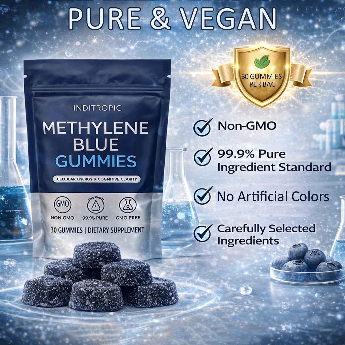 DXWXH Inditropic Methylene Blue Gummies, 5mg Methylene Blue per Gummy, 30 Gummies