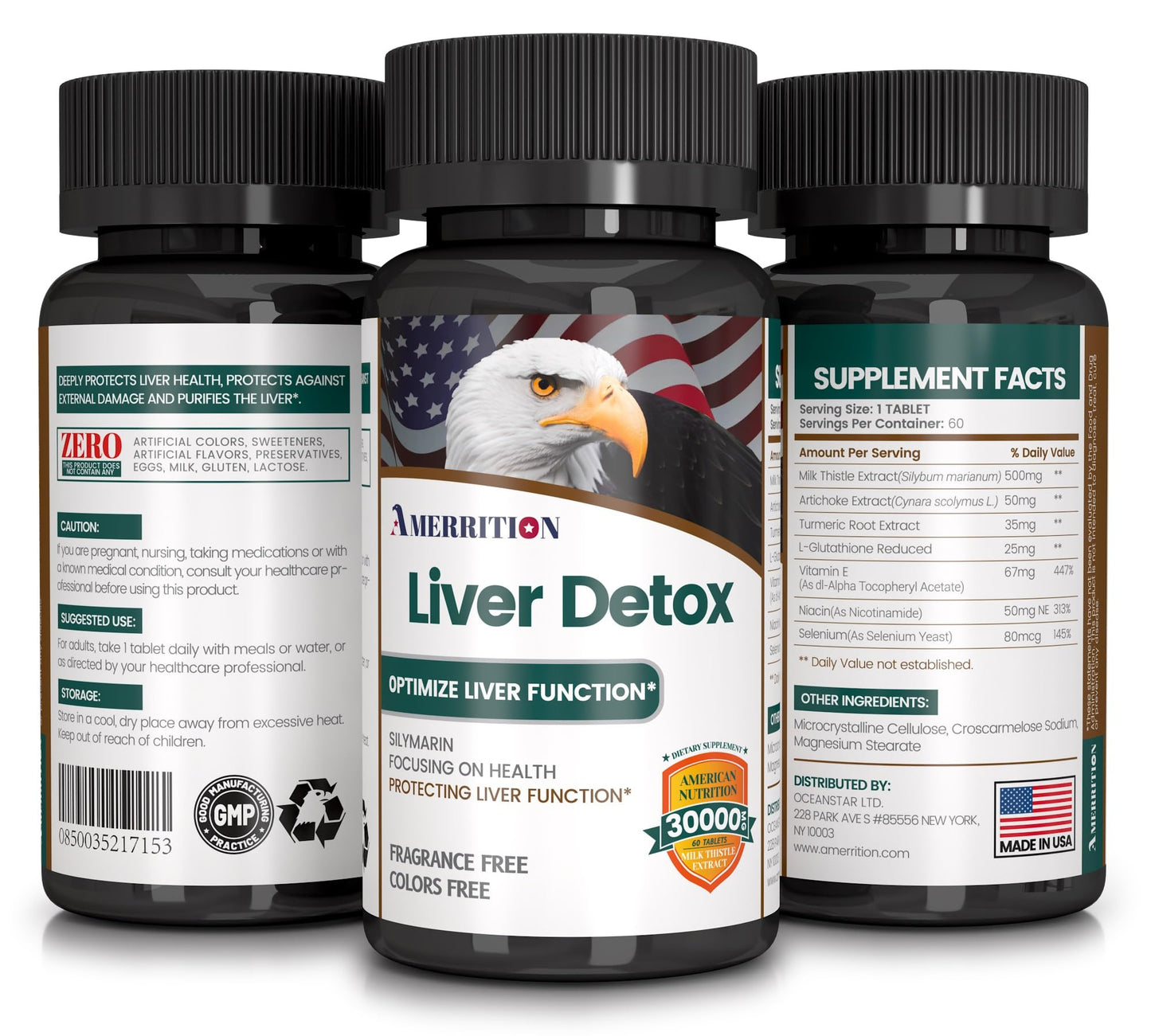 Amerrition Liver Support Supplement with Milk Thistle & Turmeric, 60 Tablets