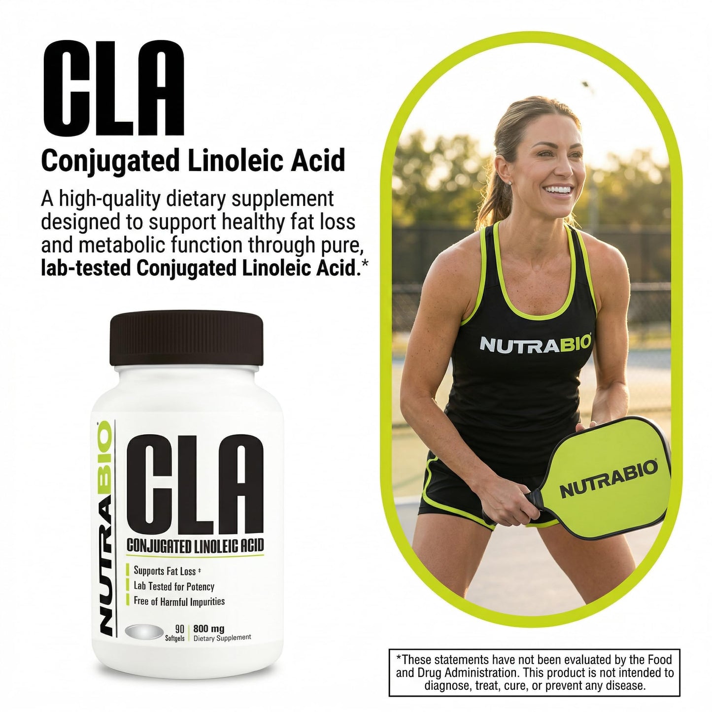 NutraBio CLA Conjugated Linoleic Acid Supplement 800mg Softgels 90