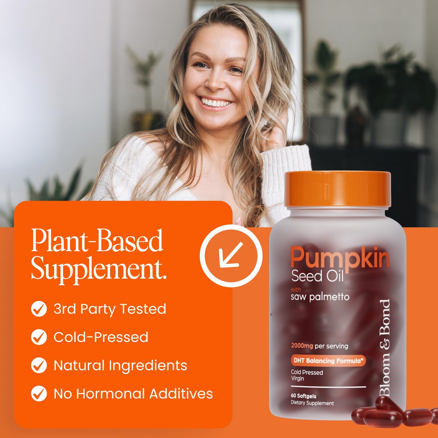 Bloom & Bond Pumpkin Seed Oil with Saw Palmetto for Women Softgels 60 Count