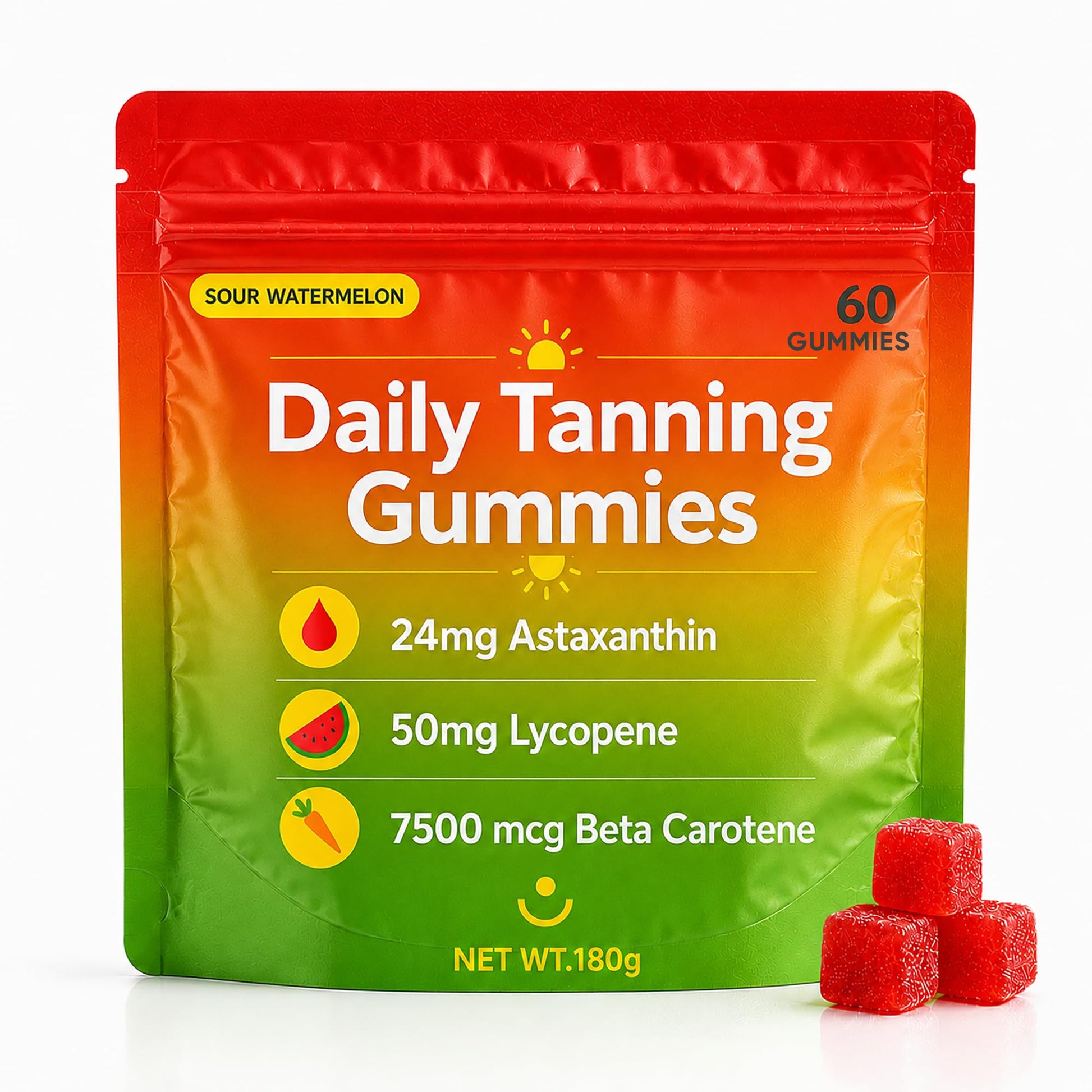Jqewlg Lumivyx Tanning Gummies - Daily Beauty Gummies with Beta Carotene, L-Tyrosine, Astaxanthin & Lycopene, Watermelon Flavor, 60 Gummies