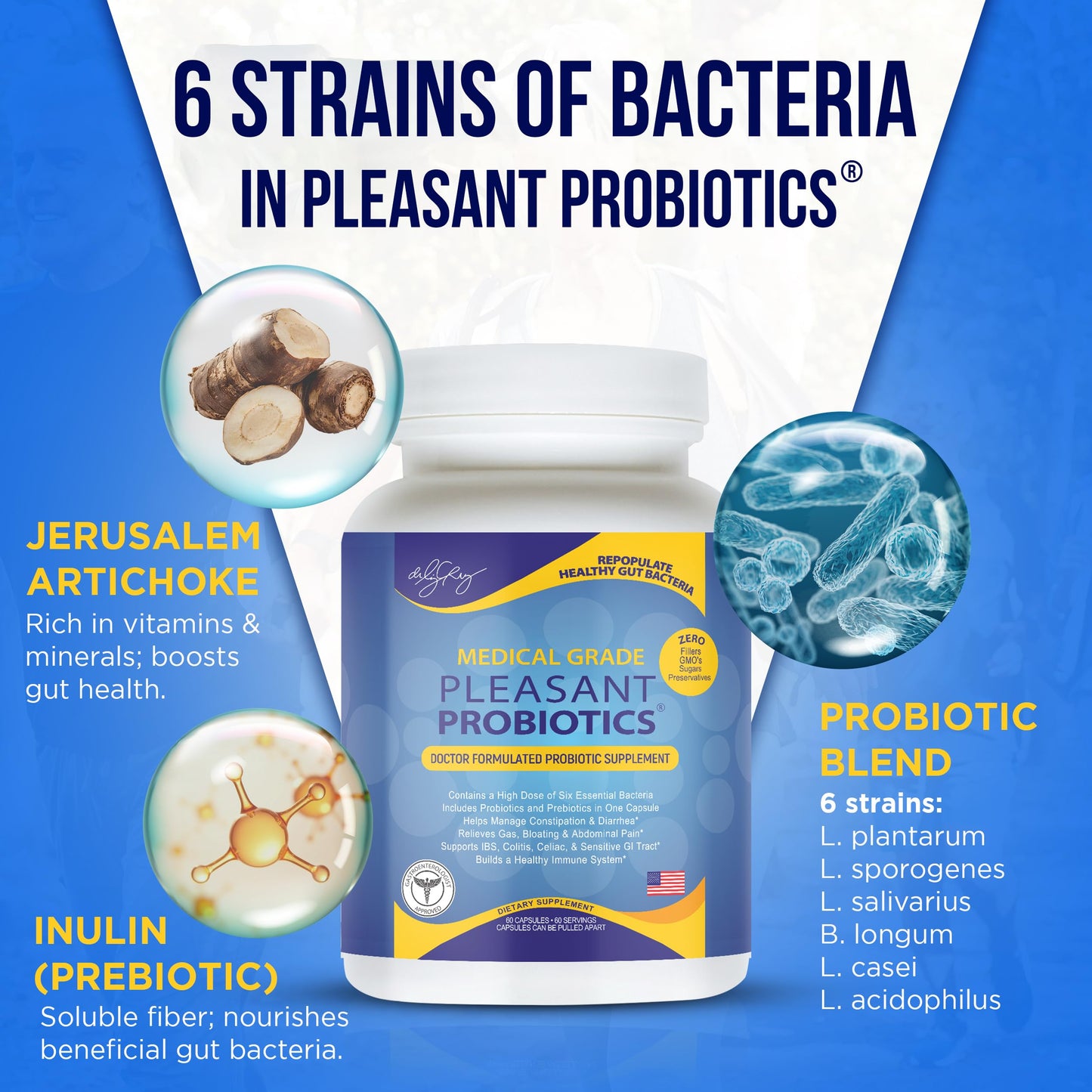 Dr. Liz Cruz Pleasant Probiotics for Women, Men, and Children Dietary Supplements with Proprietary Probiotic & Prebiotic Blend Capsule 1 Count