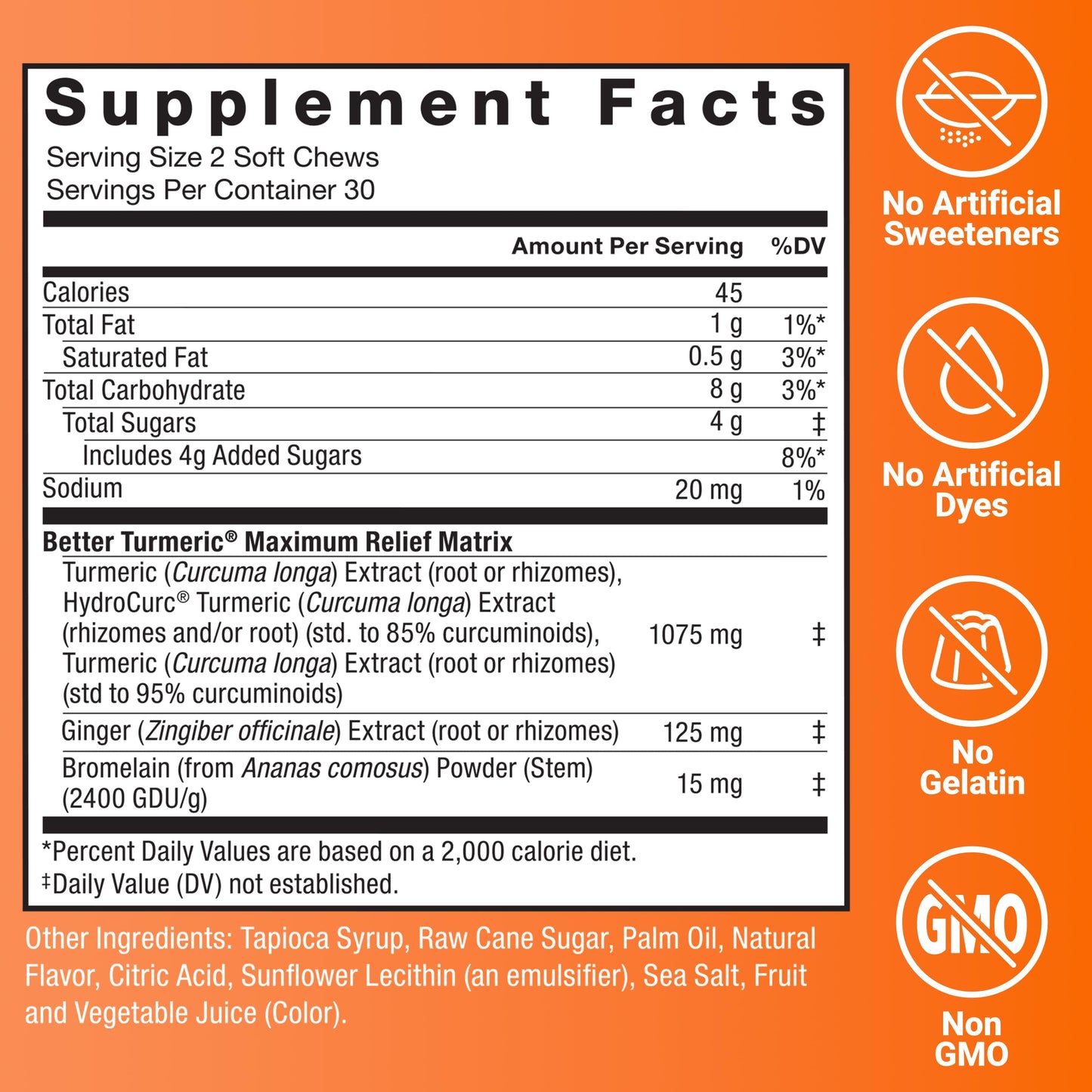 Force Factor Better Turmeric Maximum Joint Support 1075mg Curcumin with Ginger Soft Chews, 180 Count