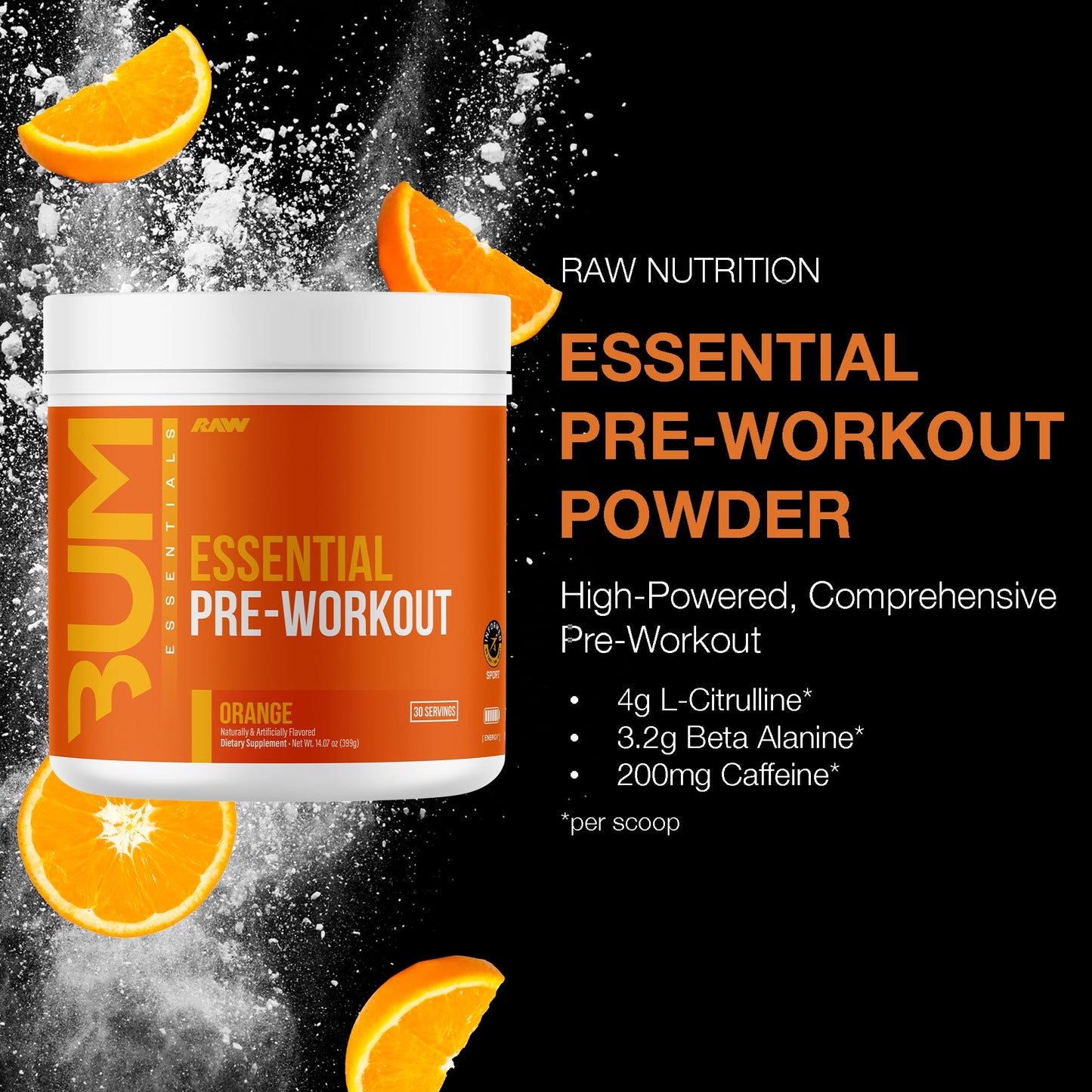 RAW Essential Pre-Workout Powder, 14.29 Ounce