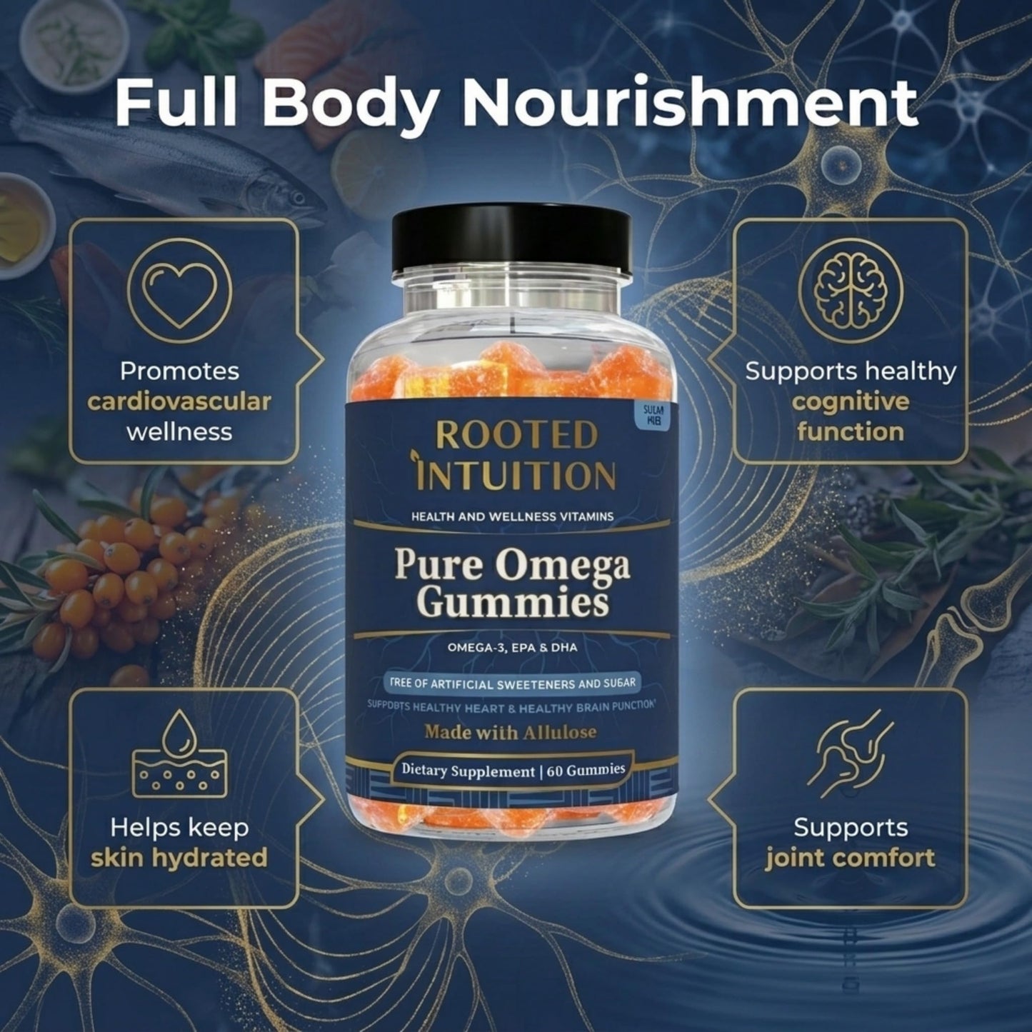 Rooted Intuition Fish Oil Omega-3 Gummies 60 Count
