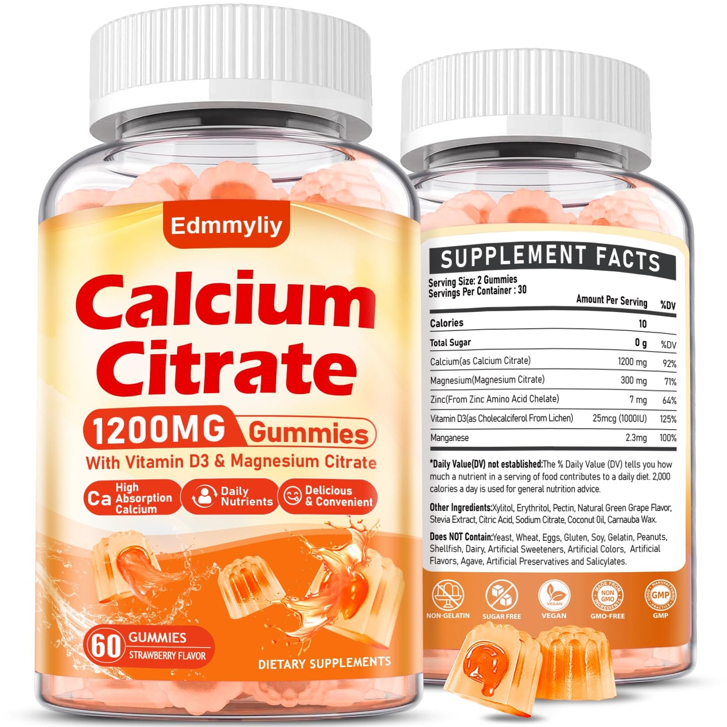 Edmmyliy Calcium Citrate Supplement Gummies 1200 Mg, 120 Gummies