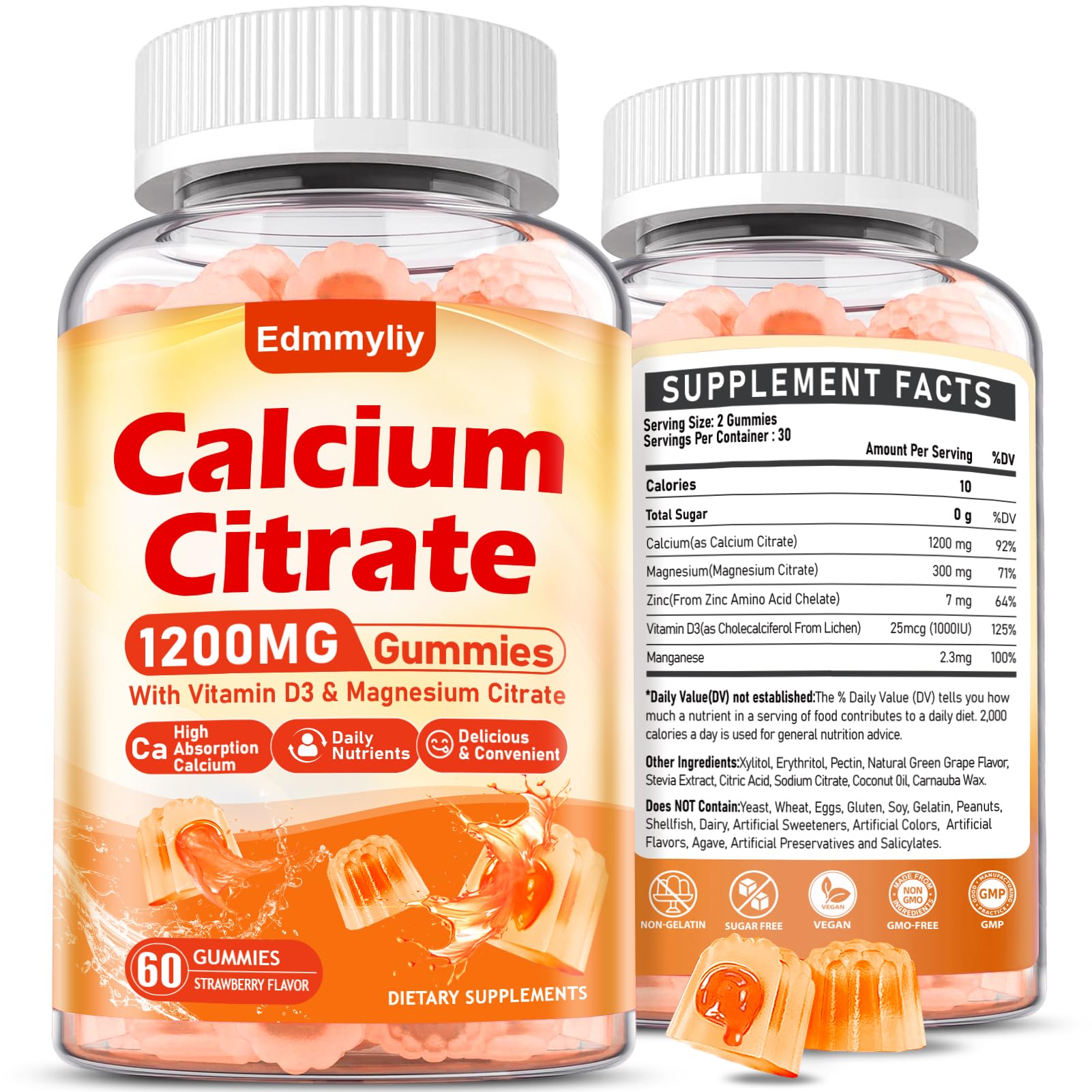 Edmmyliy Calcium Citrate Supplement Gummies 1200 Mg, 120 Gummies