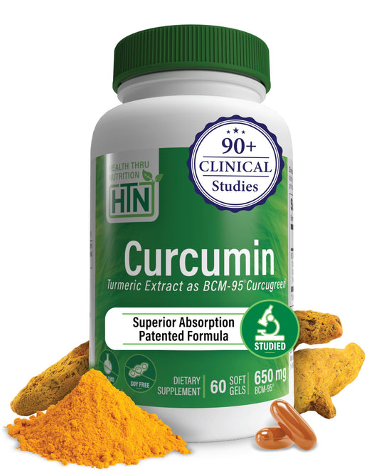 Health Thru Nutrition Curcumin 650mg BCM-95 Curcugreen Turmeric Curcumin Complex High Absorption Healthy Inflammation Response Clinically Studied 3rd Party Tested Non-GMO 60 Capsules