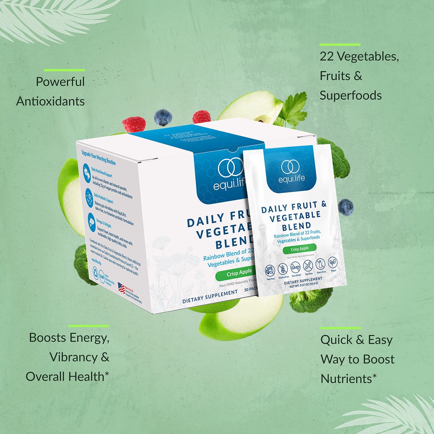 Equilife Daily Fruit & Vegetable Green Powder, Crisp Apple, 5.18 Ounce