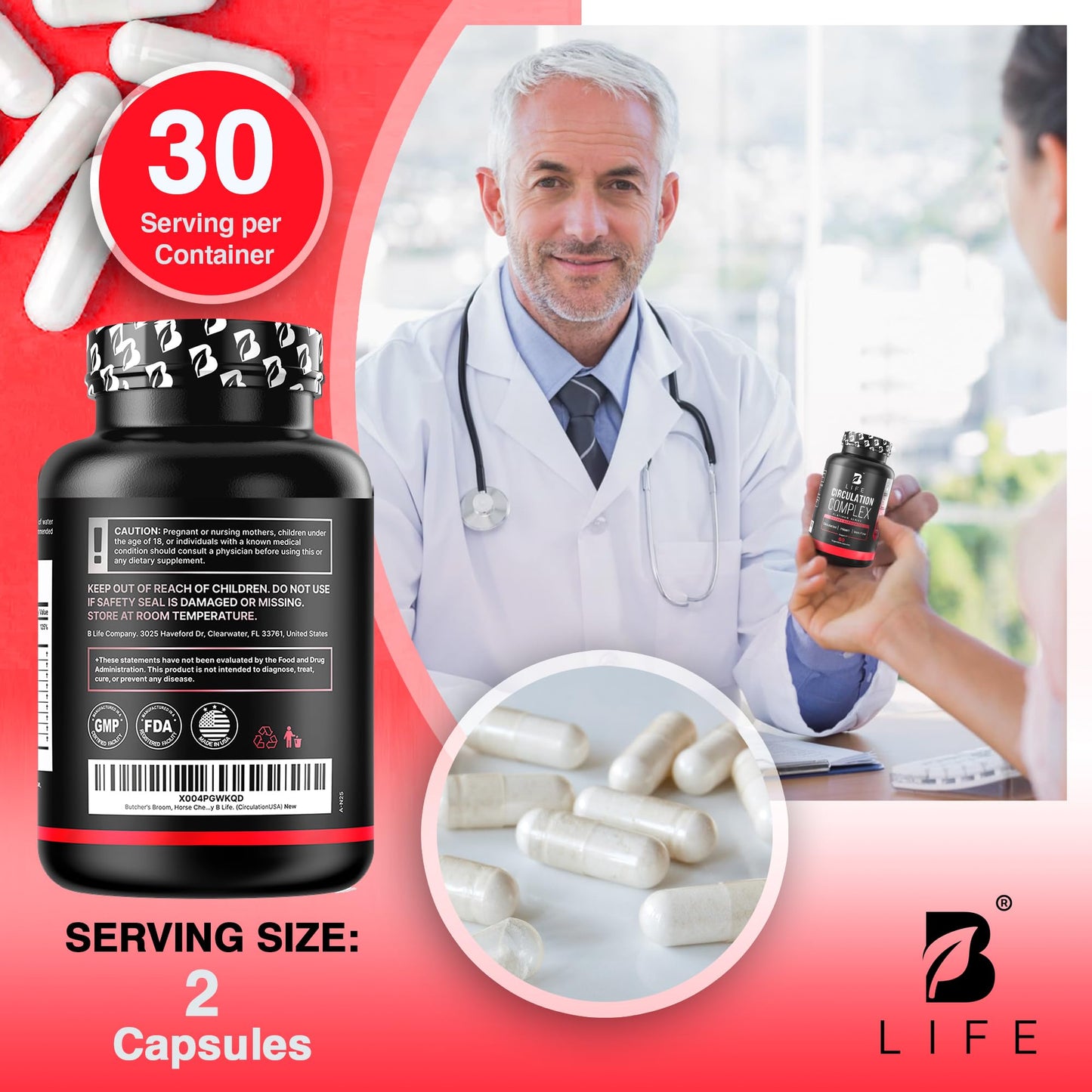 B Life Company Circulation Support for Vein & Artery Health, 60 Capsules