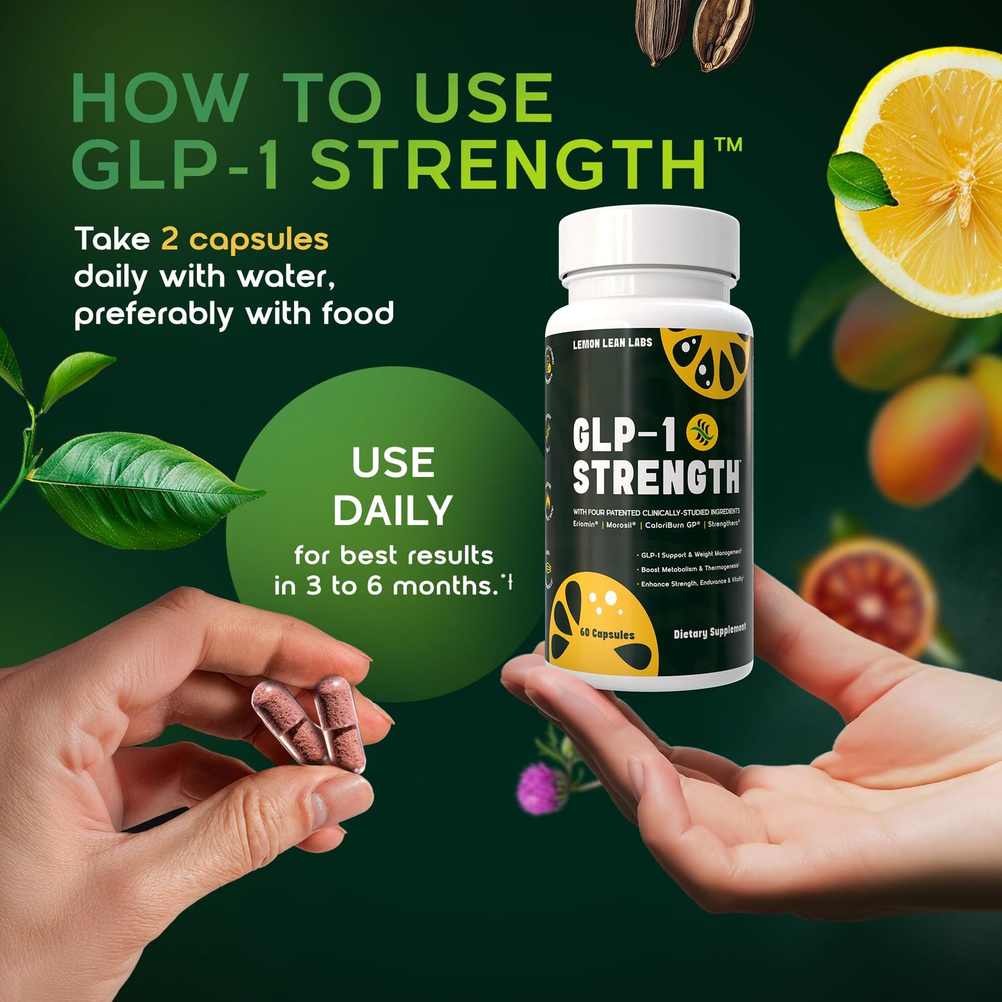 Lemon Lean Labs GLP-1 Supplement for Women & Men - Weight Management, Gut Health & Metabolism Support - Promotes Fat Burning & Lean Body Mass - Vegan, Gluten Free, Non-GMO Capsule, 60 Count