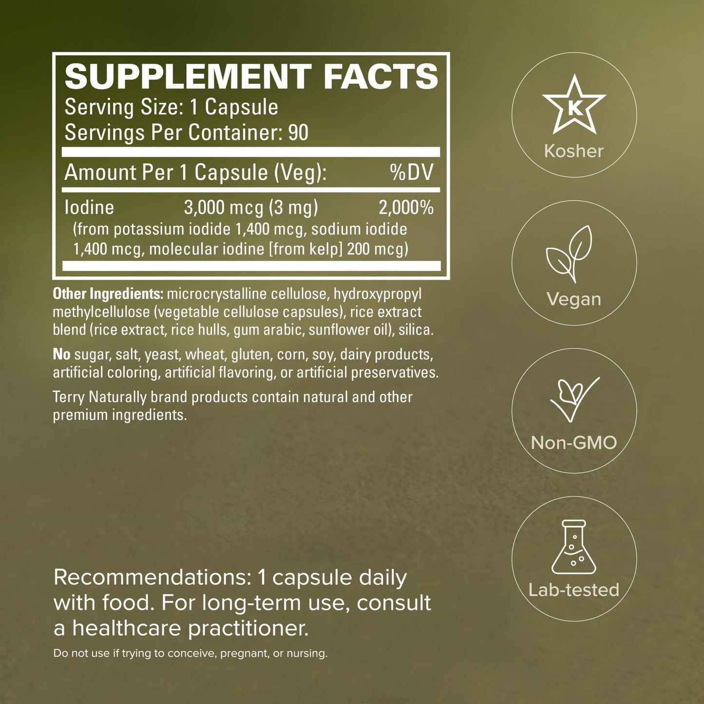 Terry Naturally Tri-Iodine 3 mg Capsules, 90 Count